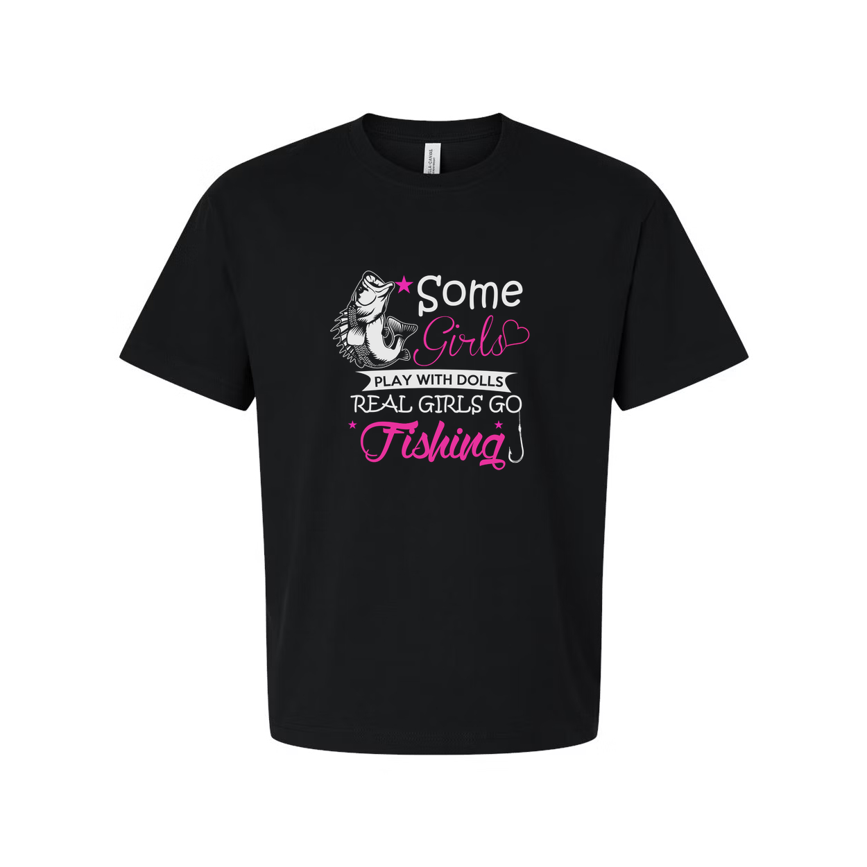 Some Girls Go Fishing Graphic Tee With Pink Text And Fish Illustration For Unisex Short Sleeve