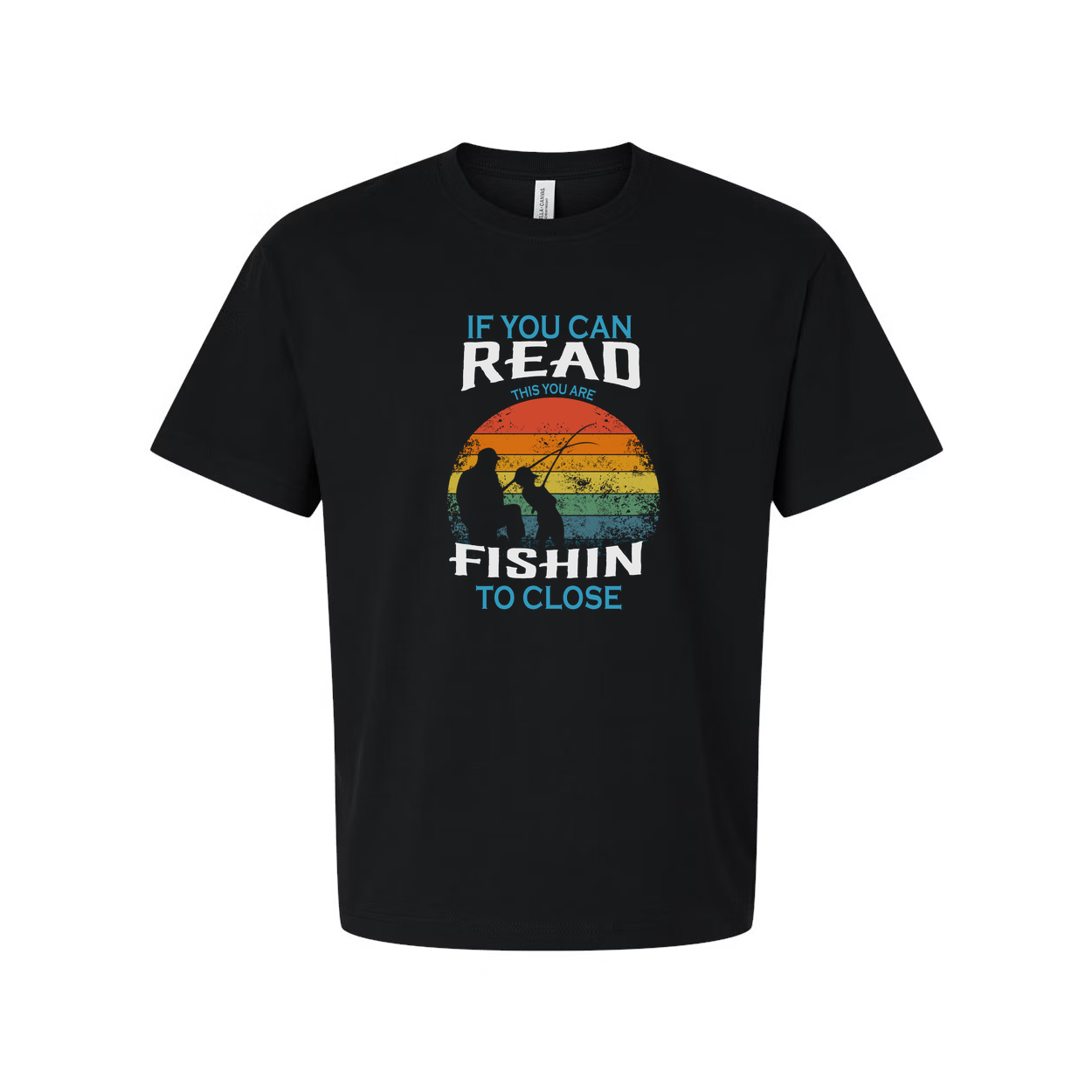 Unisex Fishing Graphic T Shirt With Sunset Rainbow Silhouette And Outdoor Adventure Design