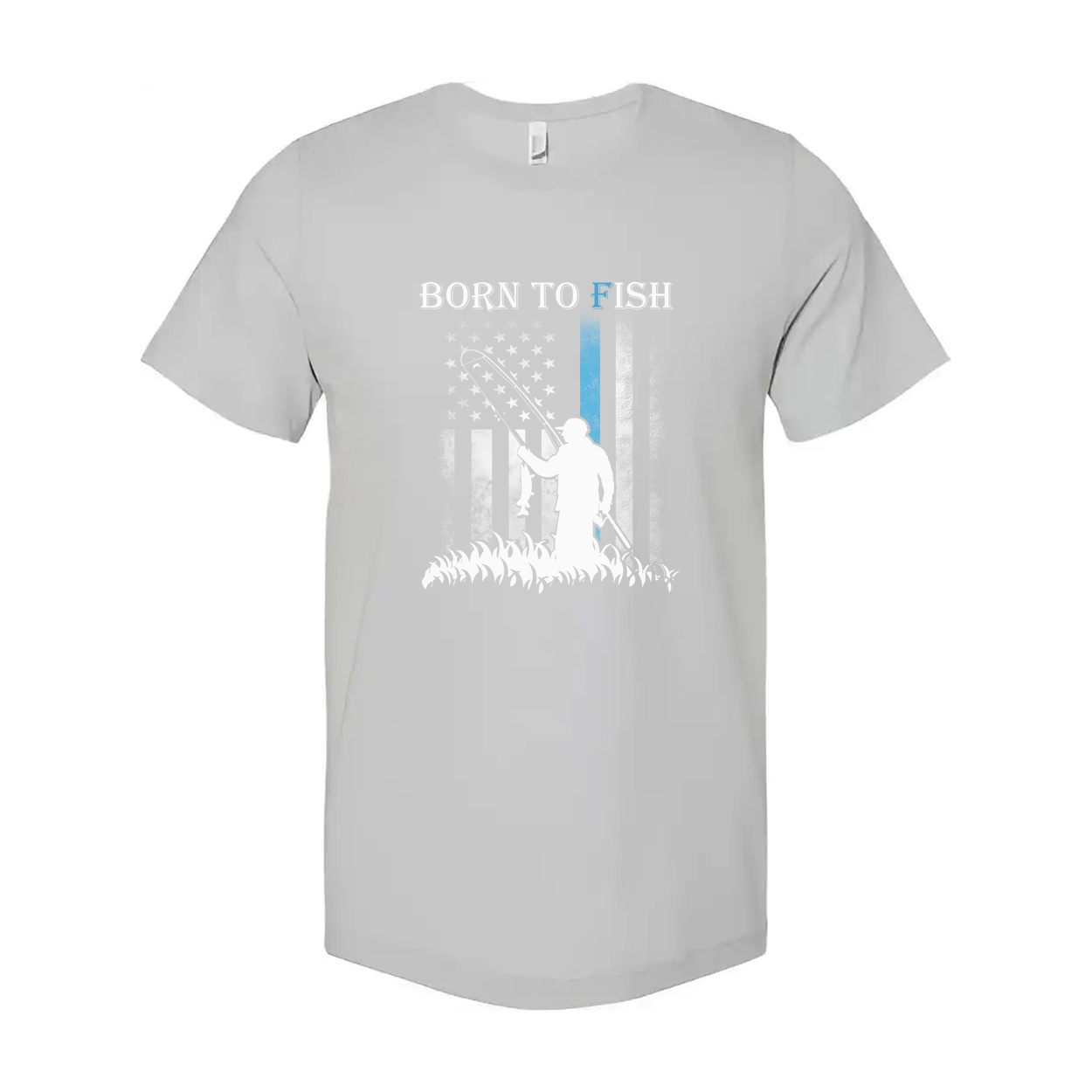 Born To Fish Graphic Tee With Angler Silhouette And Subtle American Flag Accent Edition