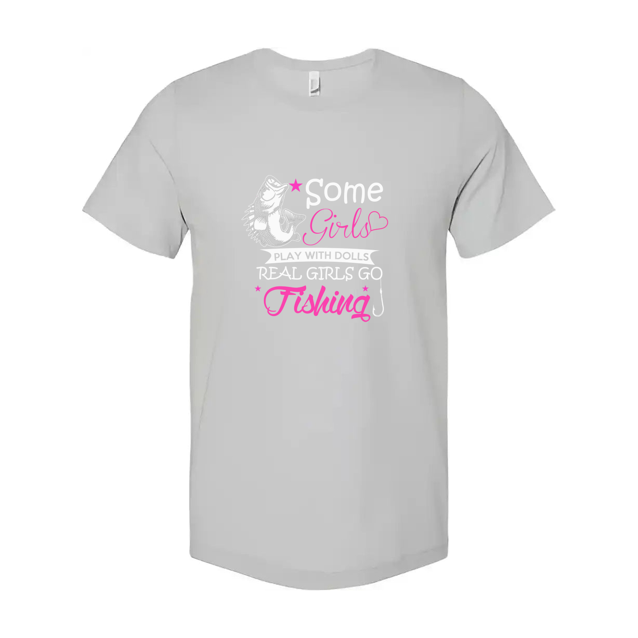Some Girls Go Fishing Graphic Tee With Pink Text And Fish Illustration For Unisex Short Sleeve
