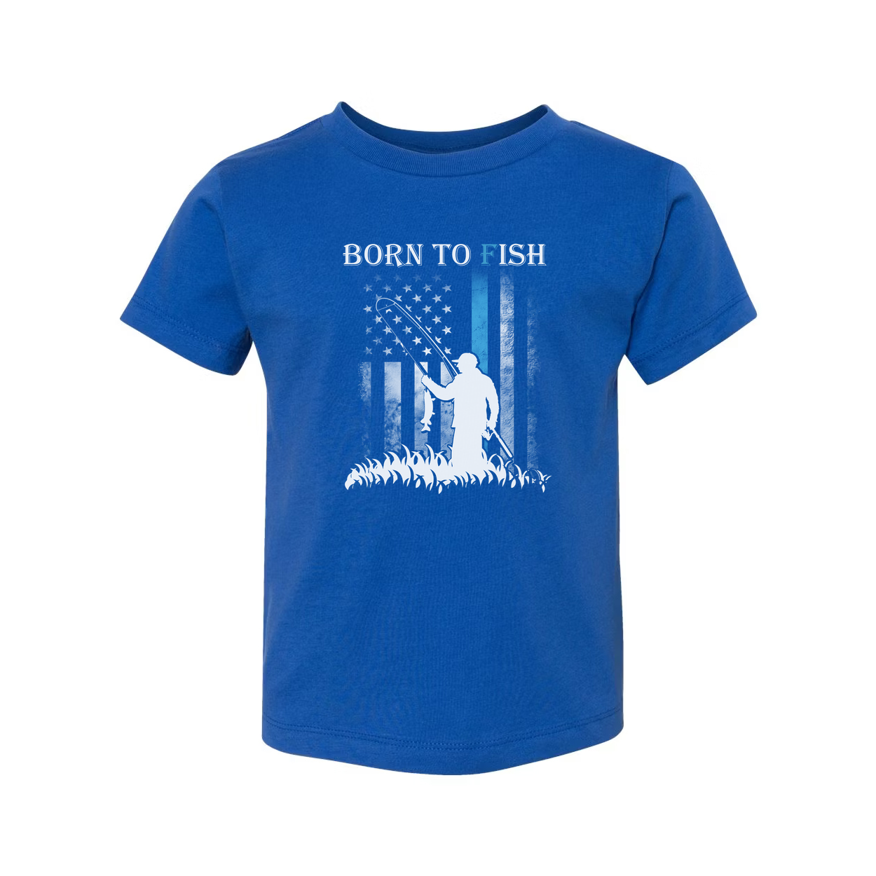 Born To Fish Graphic Tee With Angler Silhouette And Subtle American Flag Accent Edition