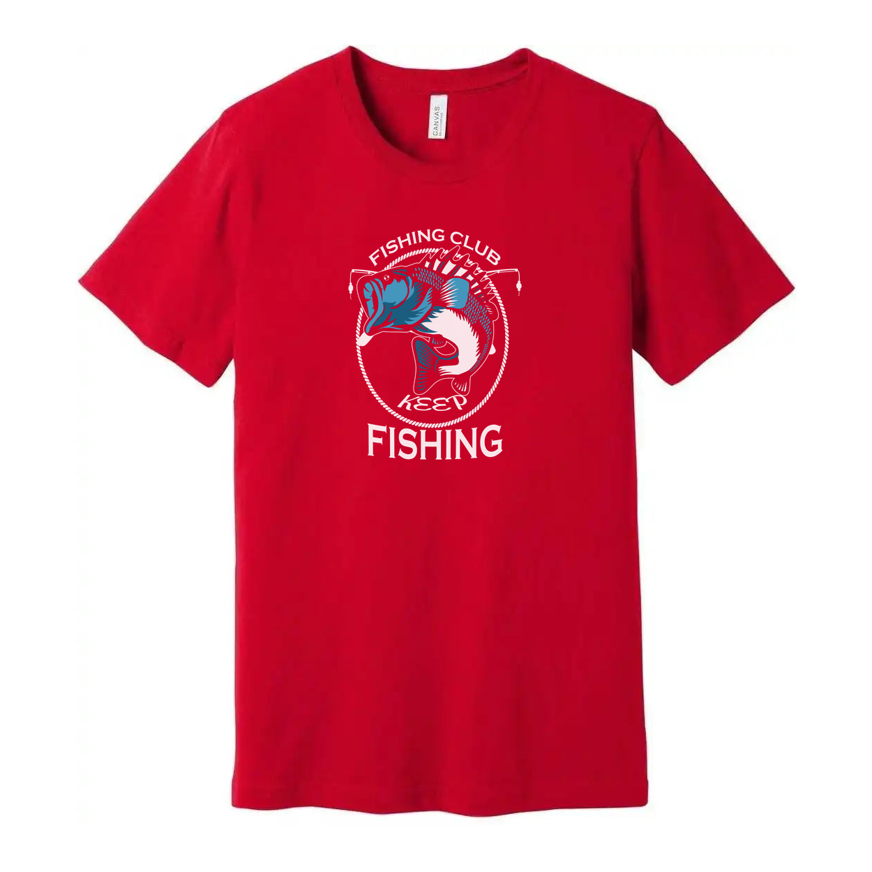 Unisex Fishing Club Graphic T Shirt With Blue Fish Emblem And Keep Fishing Logo Design