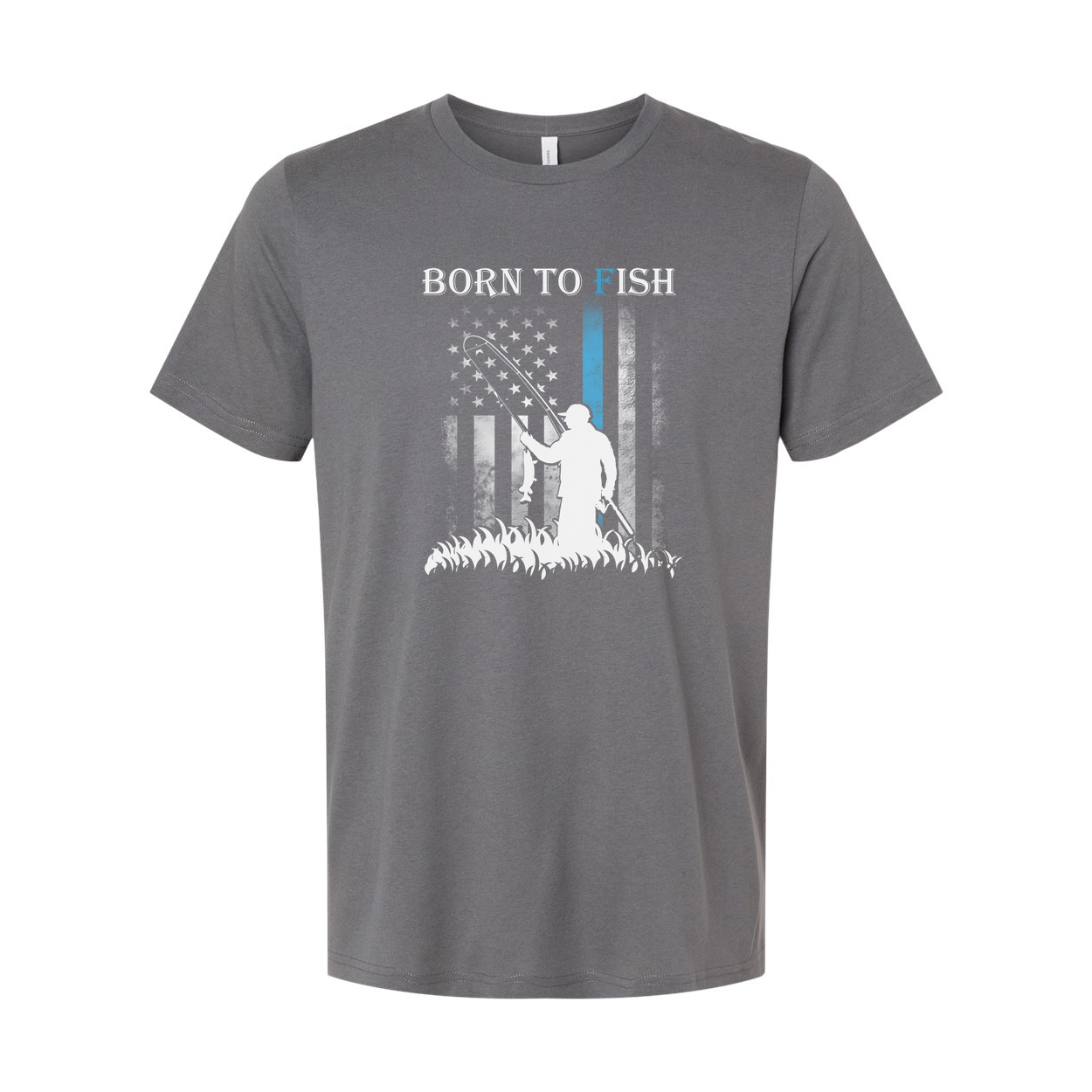 Born To Fish Graphic Tee With Angler Silhouette And Subtle American Flag Accent Edition