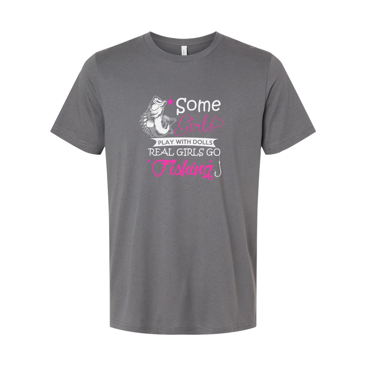 Some Girls Go Fishing Graphic Tee With Pink Text And Fish Illustration For Unisex Short Sleeve