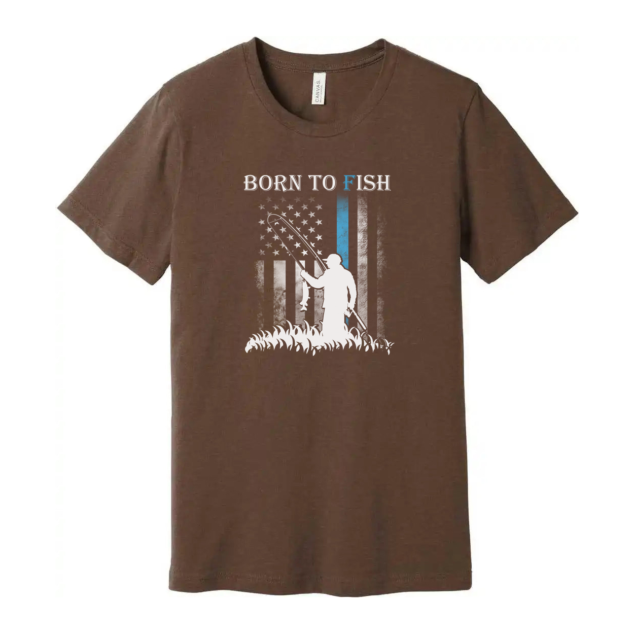 Born To Fish Graphic Tee With Angler Silhouette And Subtle American Flag Accent Edition