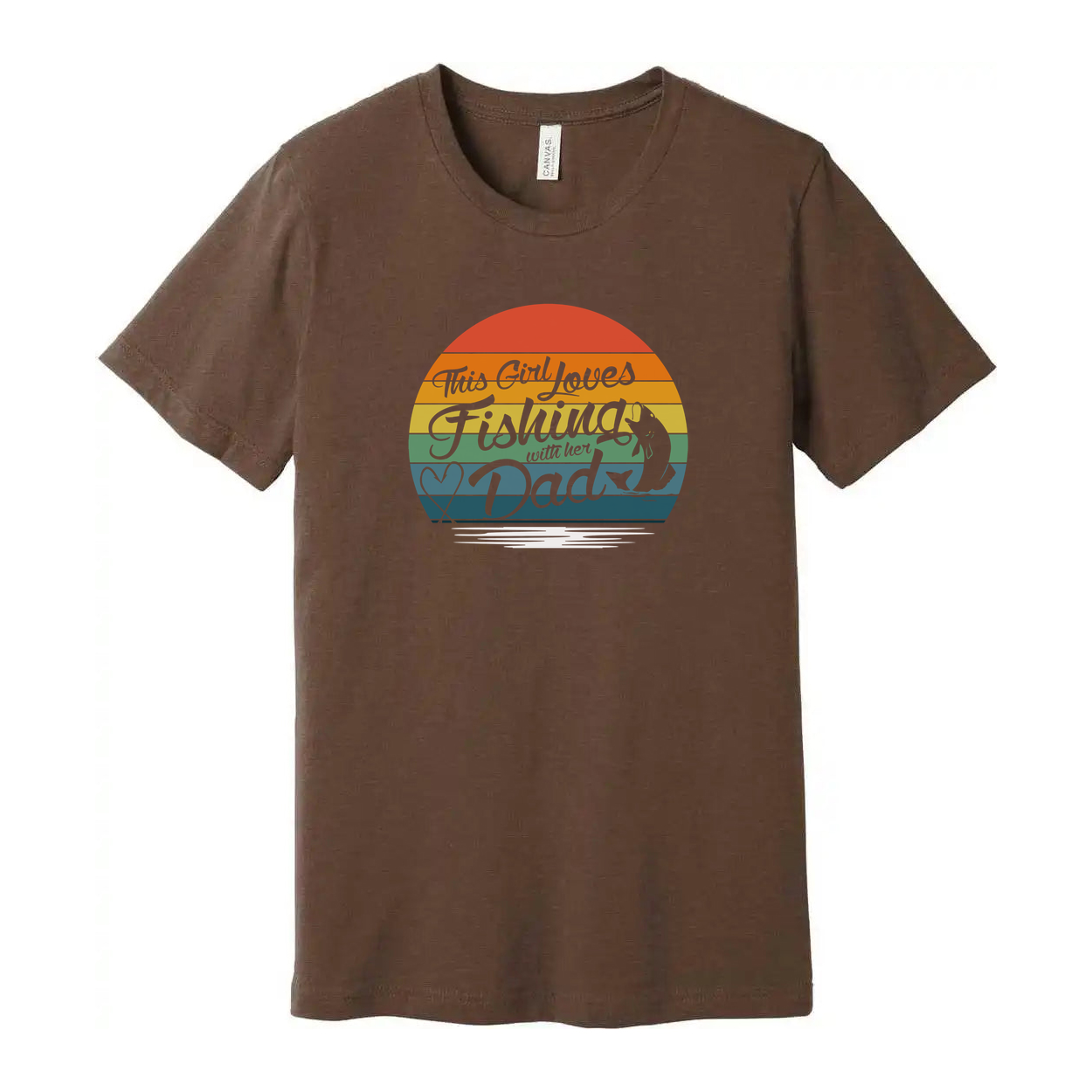 This Girl Loves Fishing With Her Dad Unisex Graphic Tee Featuring Retro Sunset Rainbow Design