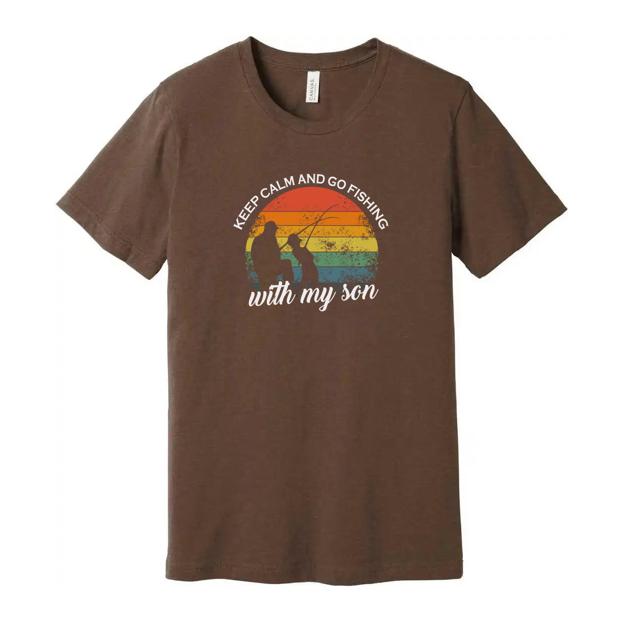 Keep Calm And Go Fishing With My Son Vintage Rainbow Illustration Graphic Tee For Men And Women Unisex Shirt