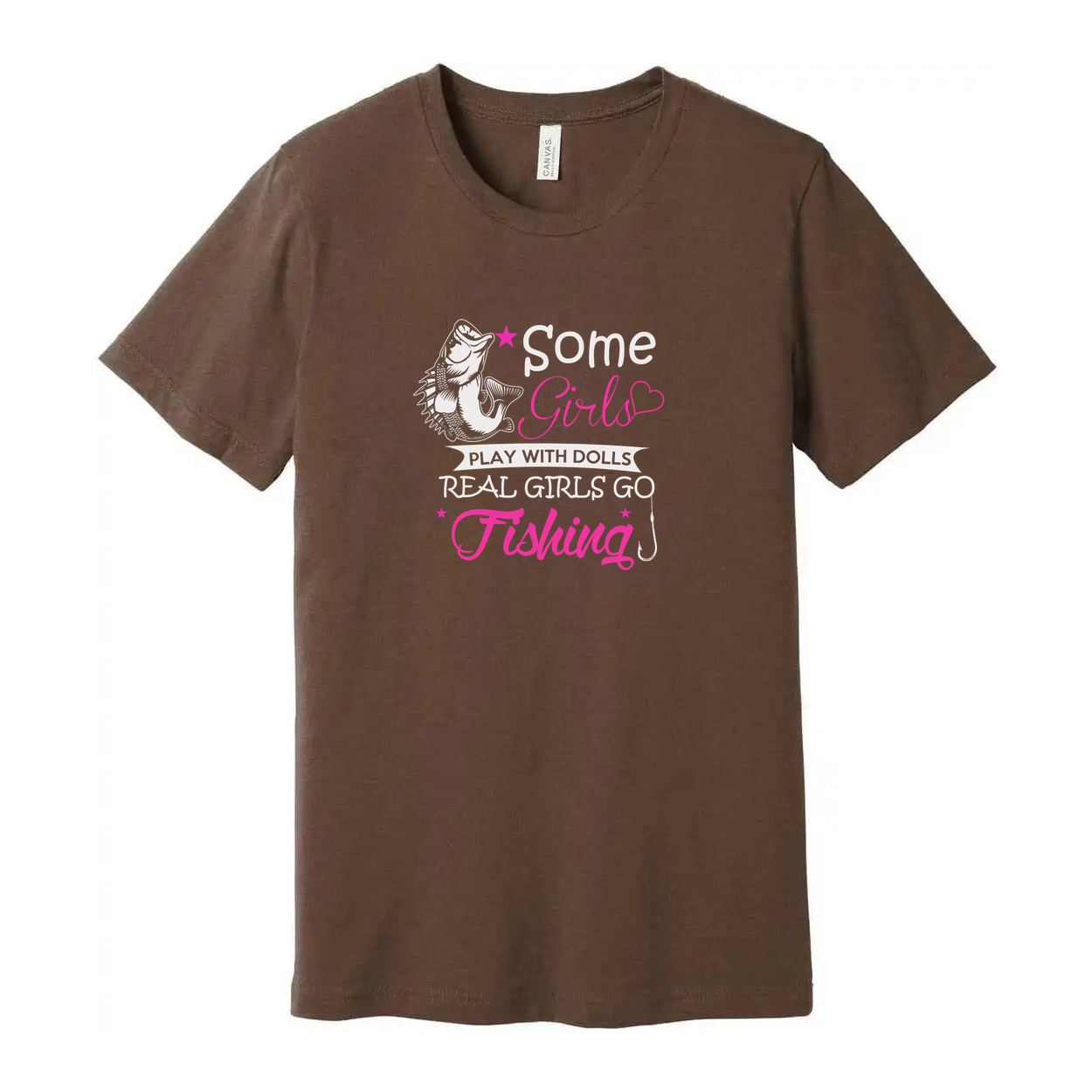 Some Girls Go Fishing Graphic Tee With Pink Text And Fish Illustration For Unisex Short Sleeve