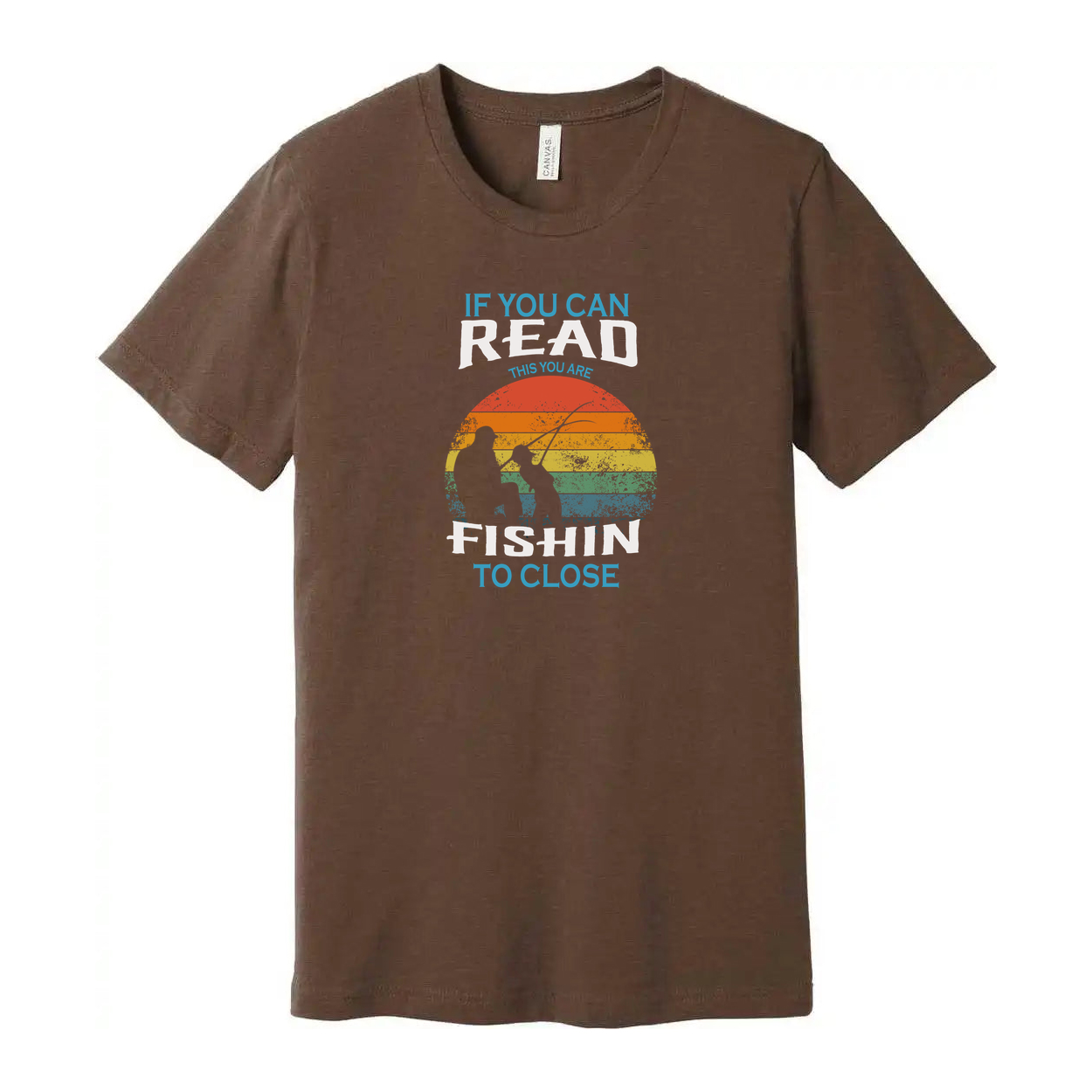 Unisex Fishing Graphic T Shirt With Sunset Rainbow Silhouette And Outdoor Adventure Design
