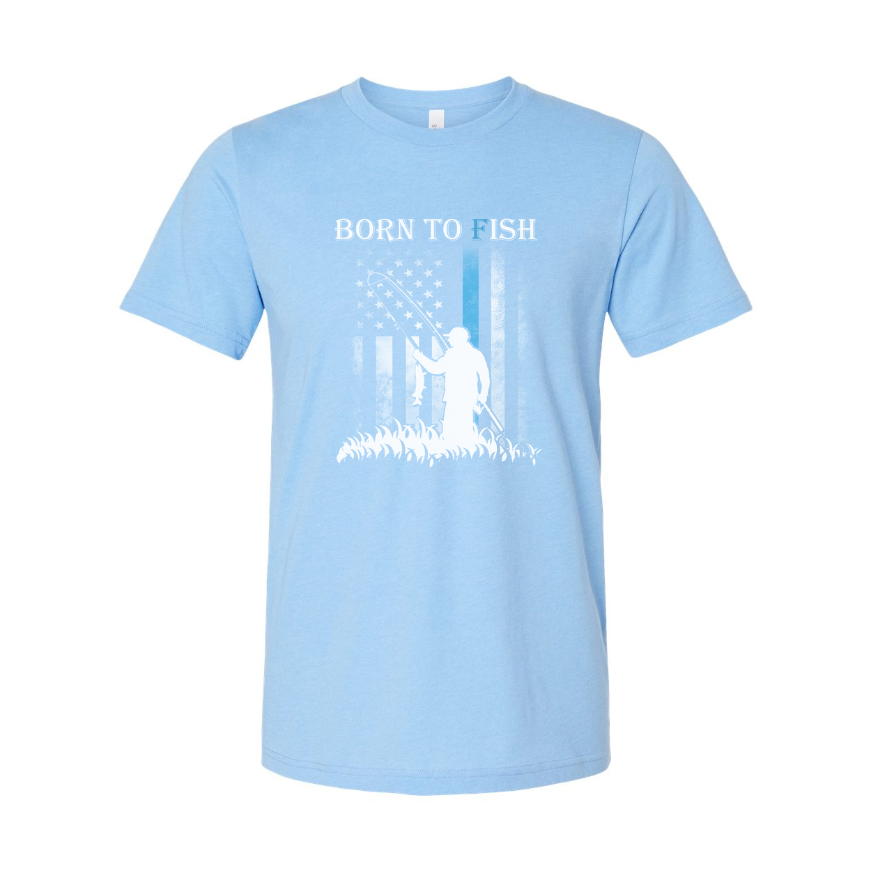 Born To Fish Graphic Tee With Angler Silhouette And Subtle American Flag Accent Edition