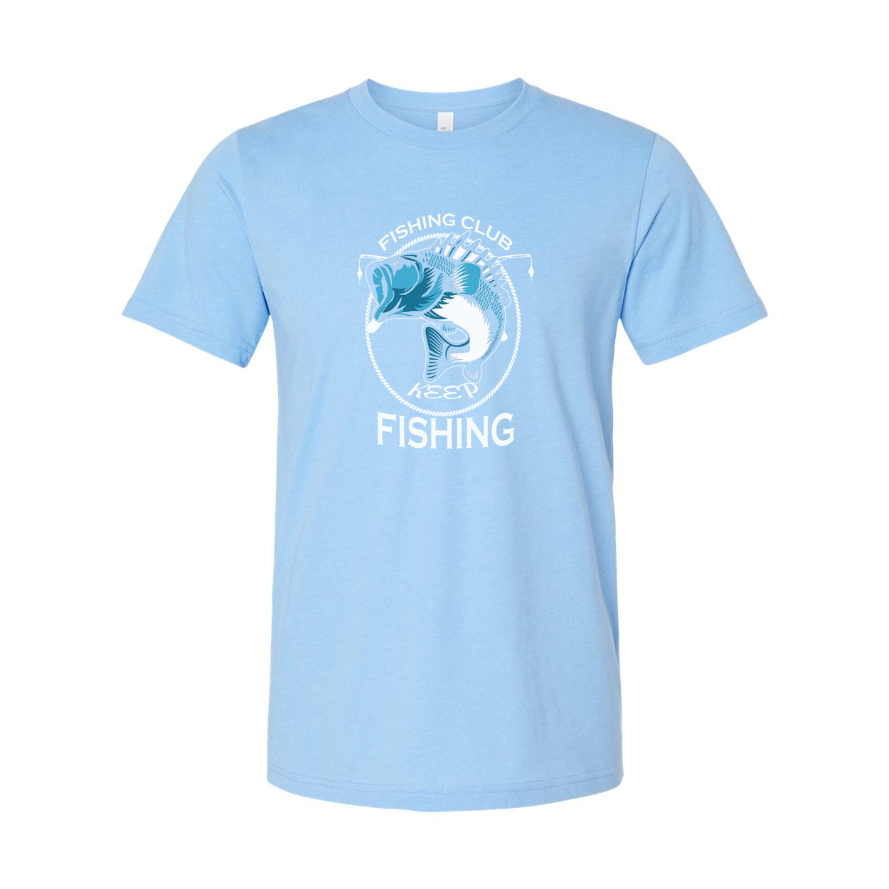 Unisex Fishing Club Graphic T Shirt With Blue Fish Emblem And Keep Fishing Logo Design