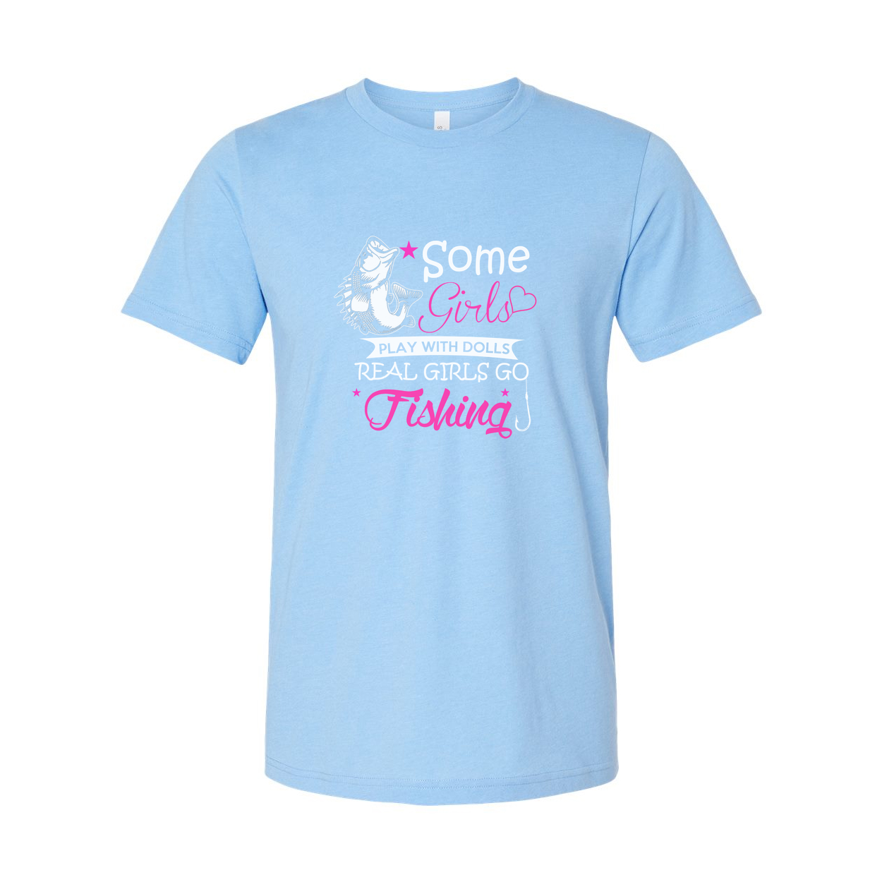 Some Girls Go Fishing Graphic Tee With Pink Text And Fish Illustration For Unisex Short Sleeve