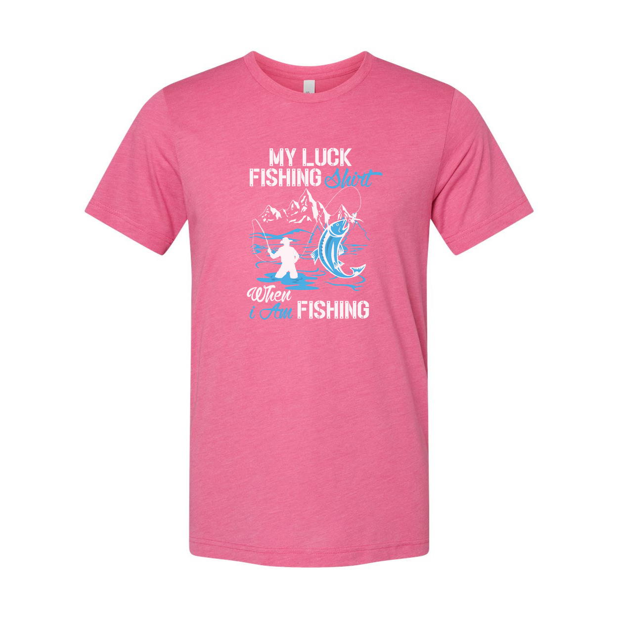Unisex My Luck Fishing Graphic Tee With Mountain Scene And Angler Silhouette Design