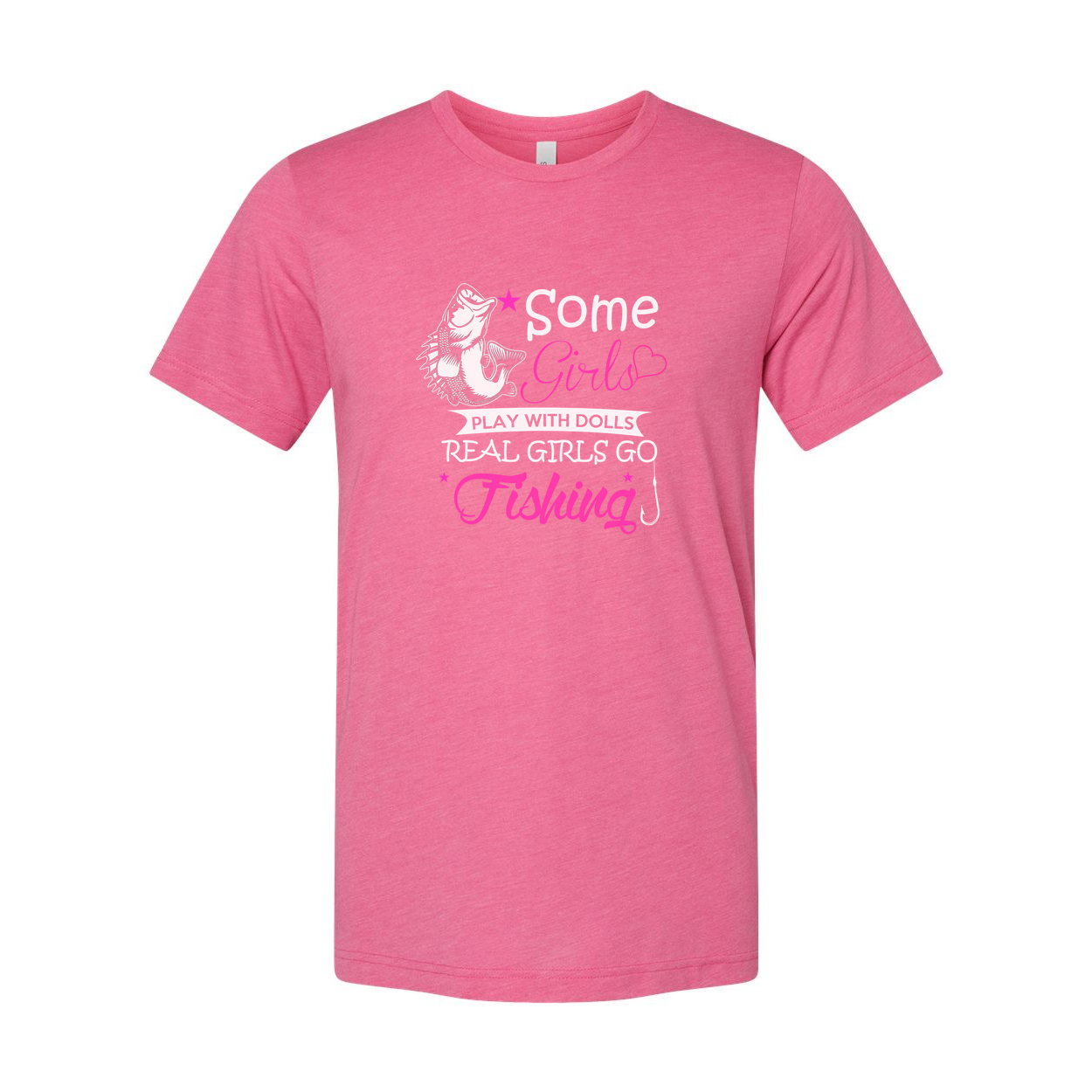 Some Girls Go Fishing Graphic Tee With Pink Text And Fish Illustration For Unisex Short Sleeve