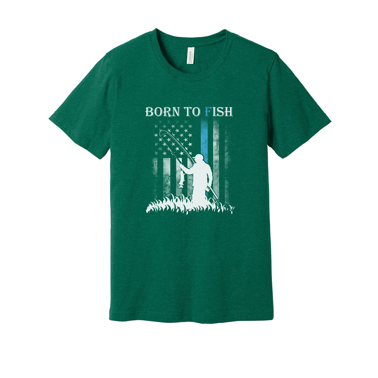 Born To Fish Graphic Tee With Angler Silhouette And Subtle American Flag Accent Edition