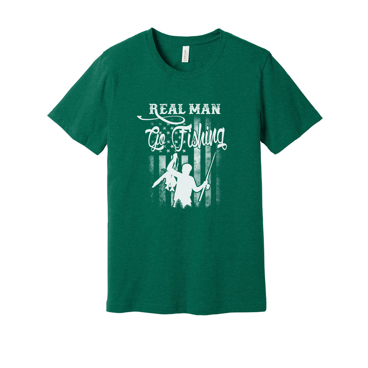 Real Man Go Fishing Unisex Graphic Tee Featuring Fishermen Silhouette Rods And Outdoor Adventure Design