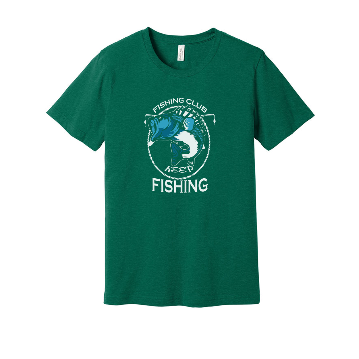 Unisex Fishing Club Graphic T Shirt With Blue Fish Emblem And Keep Fishing Logo Design
