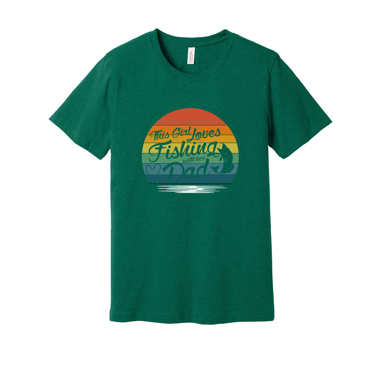 This Girl Loves Fishing With Her Dad Unisex Graphic Tee Featuring Retro Sunset Rainbow Design