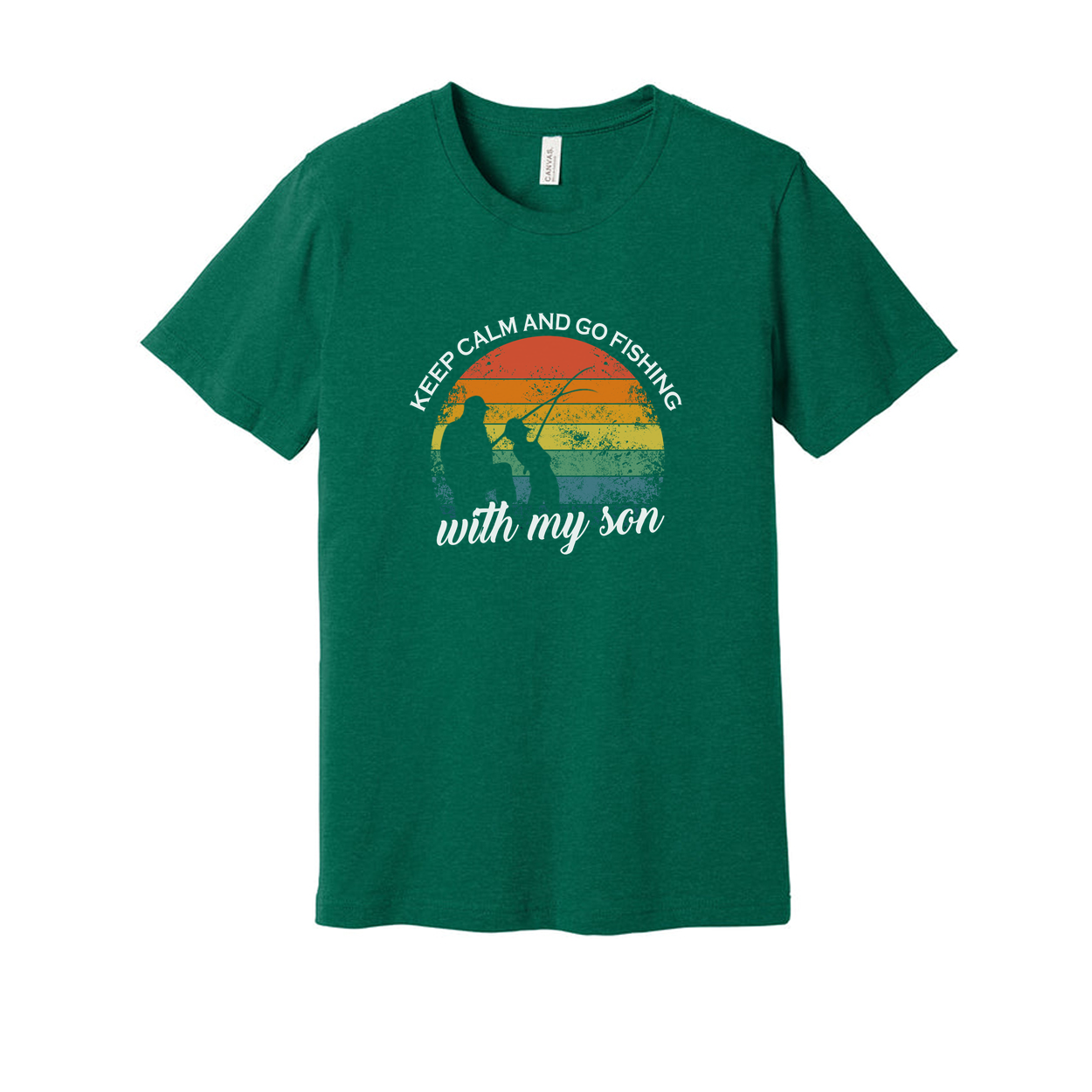 Keep Calm And Go Fishing With My Son Vintage Rainbow Illustration Graphic Tee For Men And Women Unisex Shirt