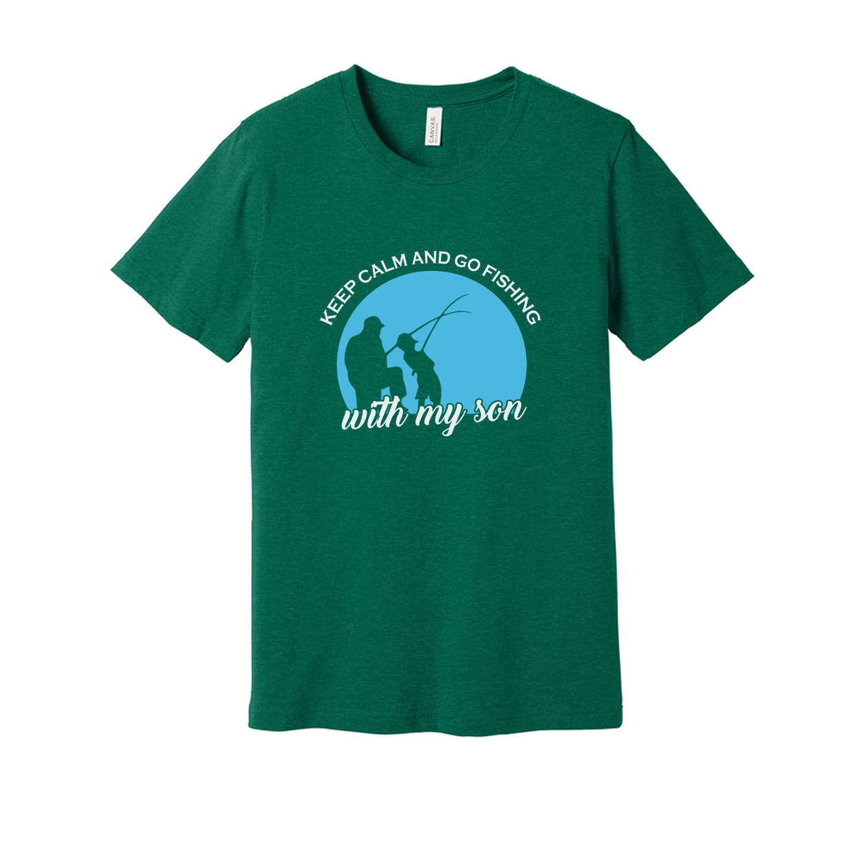 Keep Calm And Go Fishing With My Son Graphic Tee For Adults Unisex Short Sleeve Crew Neck