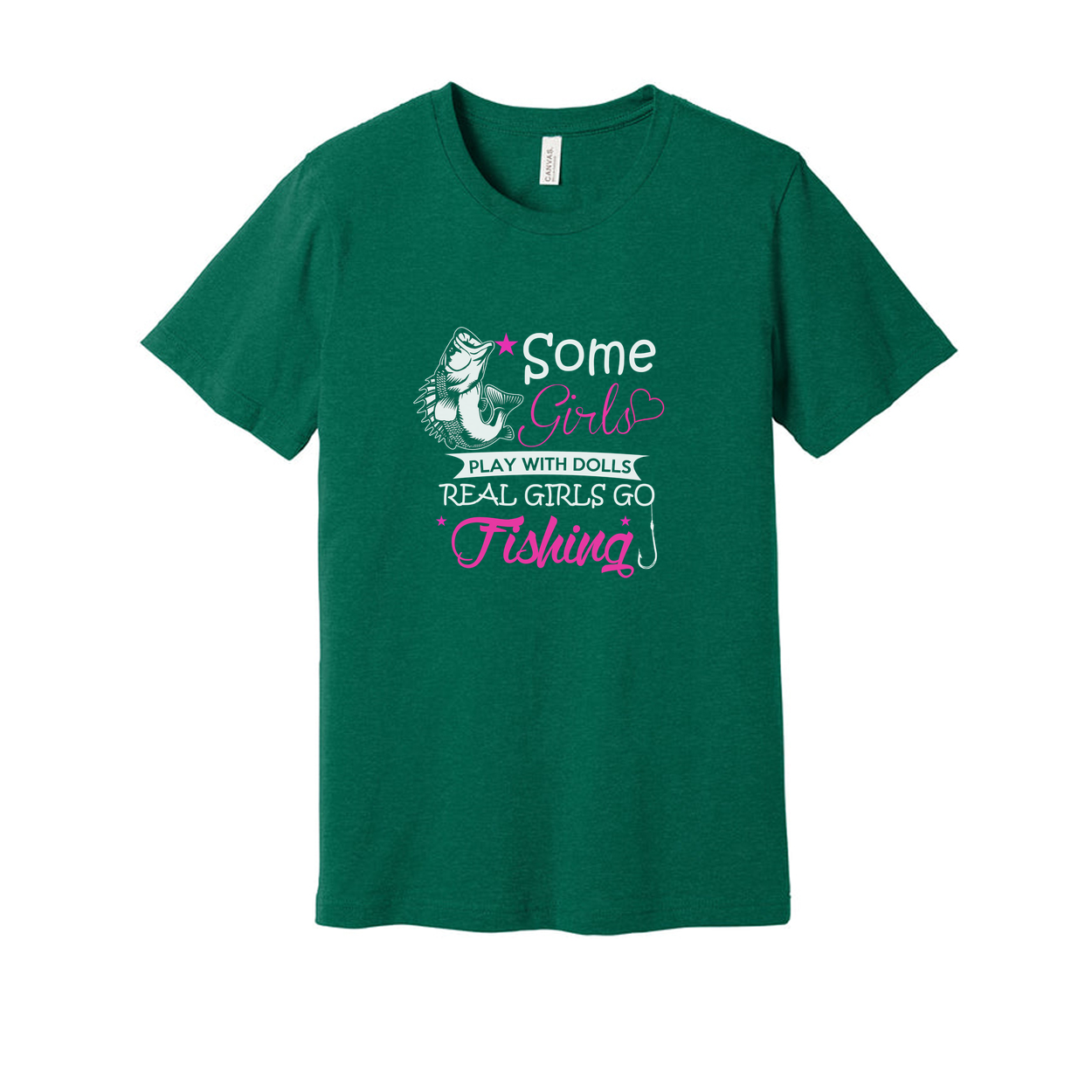 Some Girls Go Fishing Graphic Tee With Pink Text And Fish Illustration For Unisex Short Sleeve