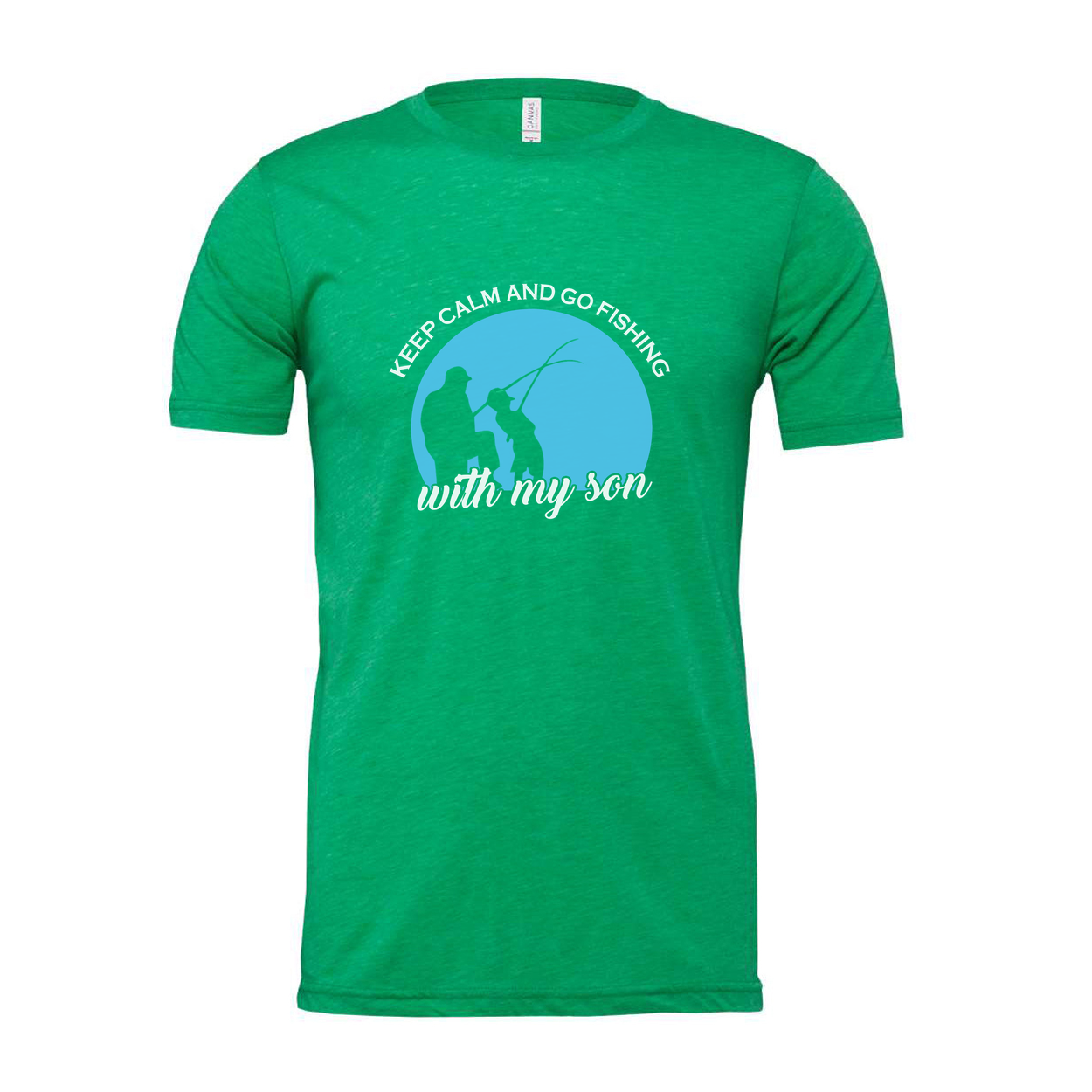 Keep Calm And Go Fishing With My Son Graphic Tee For Adults Unisex Short Sleeve Crew Neck