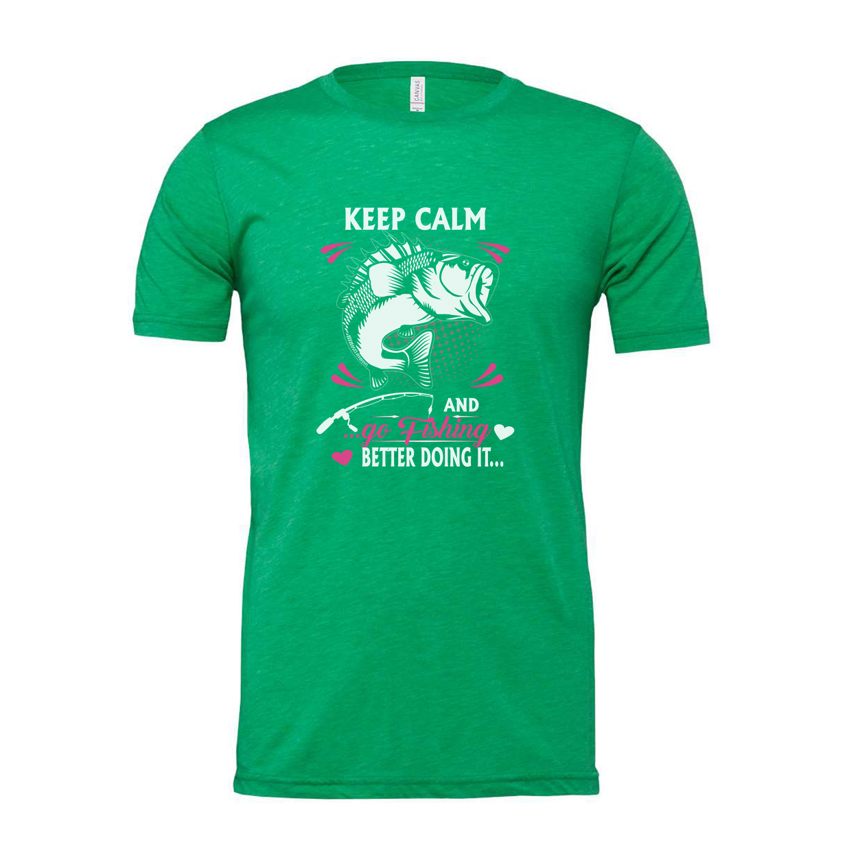 Keep Calm And Go Fishing Graphic T Shirt Unisex Short Sleeve With Pink Accent Design