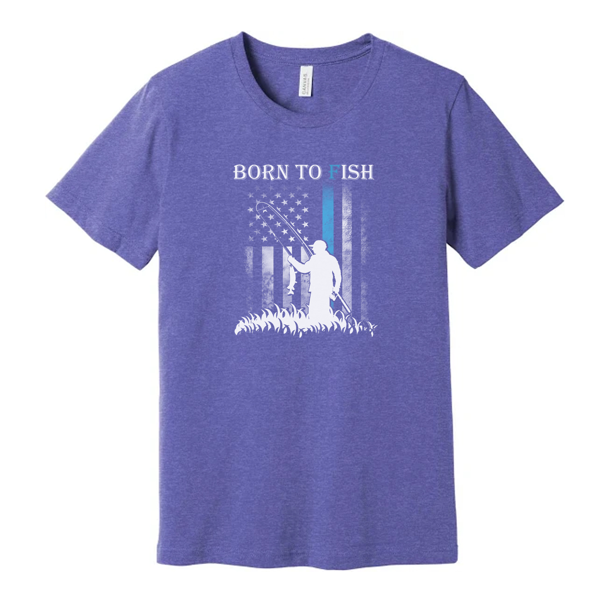 Born To Fish Graphic Tee With Angler Silhouette And Subtle American Flag Accent Edition
