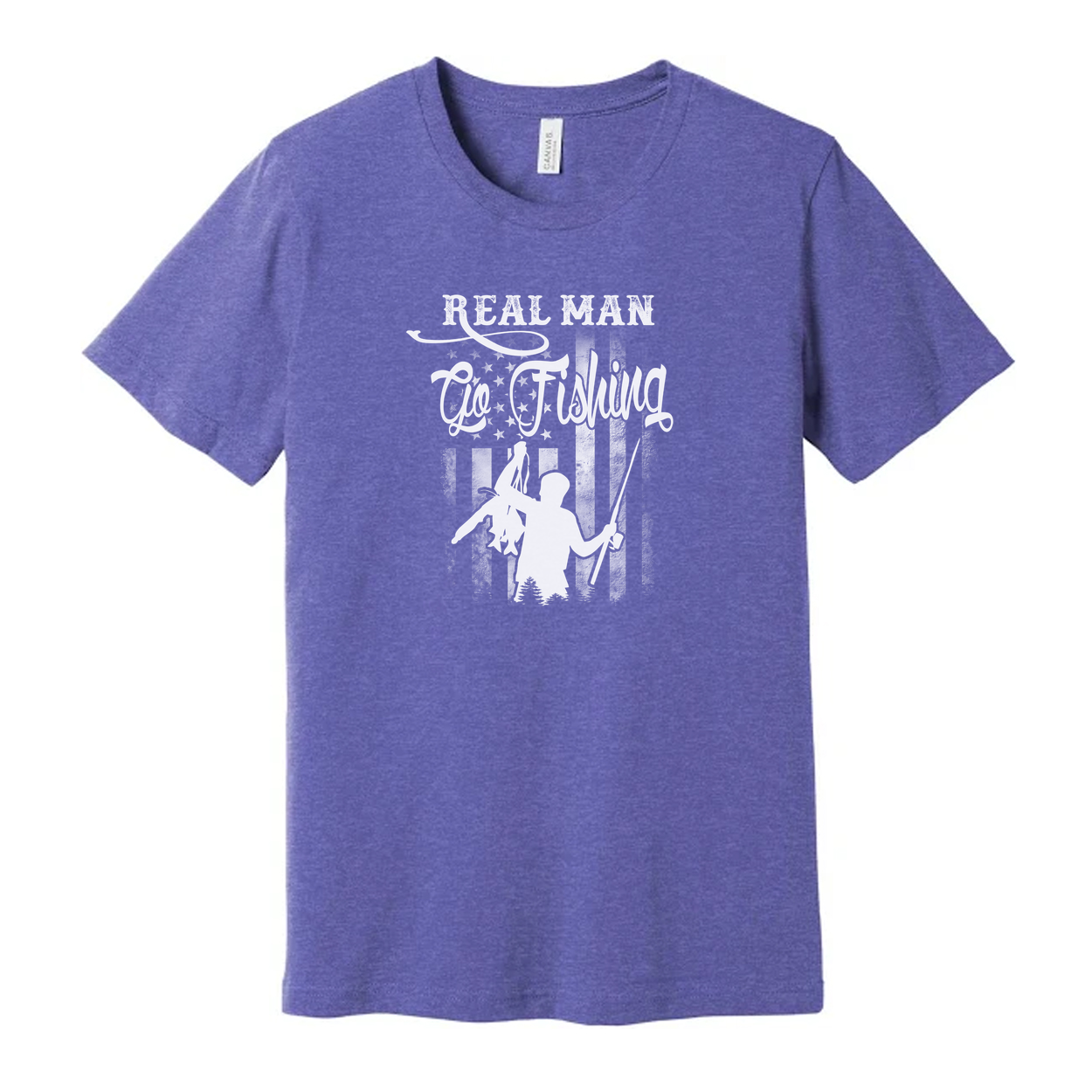 Real Man Go Fishing Unisex Graphic Tee Featuring Fishermen Silhouette Rods And Outdoor Adventure Design