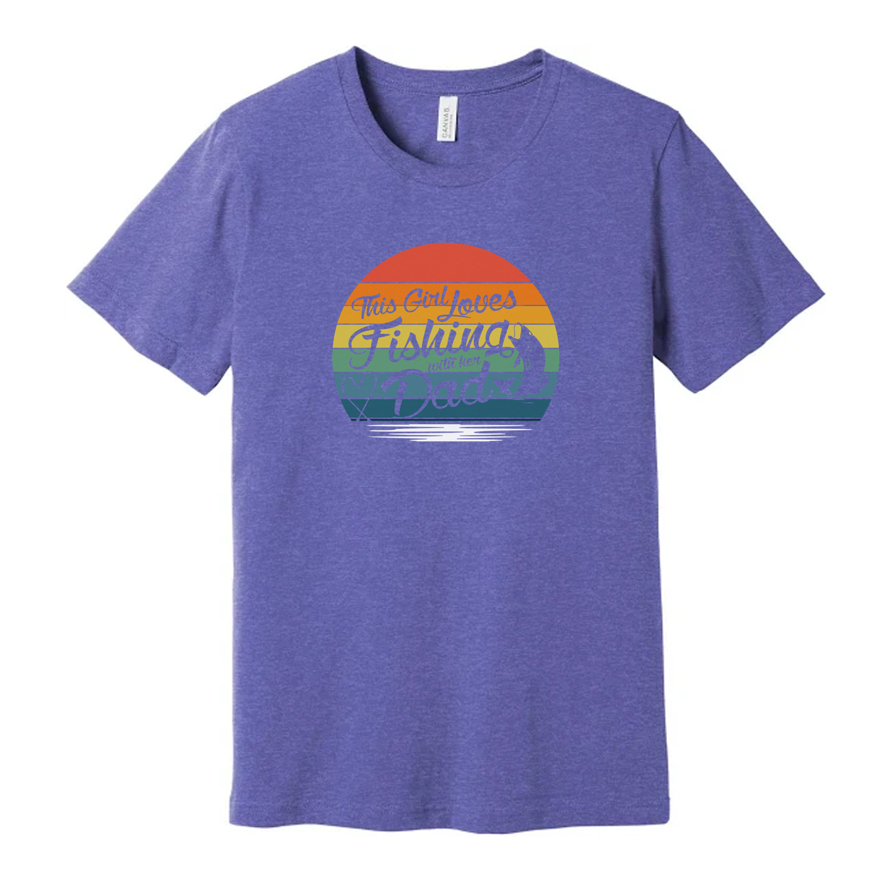 This Girl Loves Fishing With Her Dad Unisex Graphic Tee Featuring Retro Sunset Rainbow Design