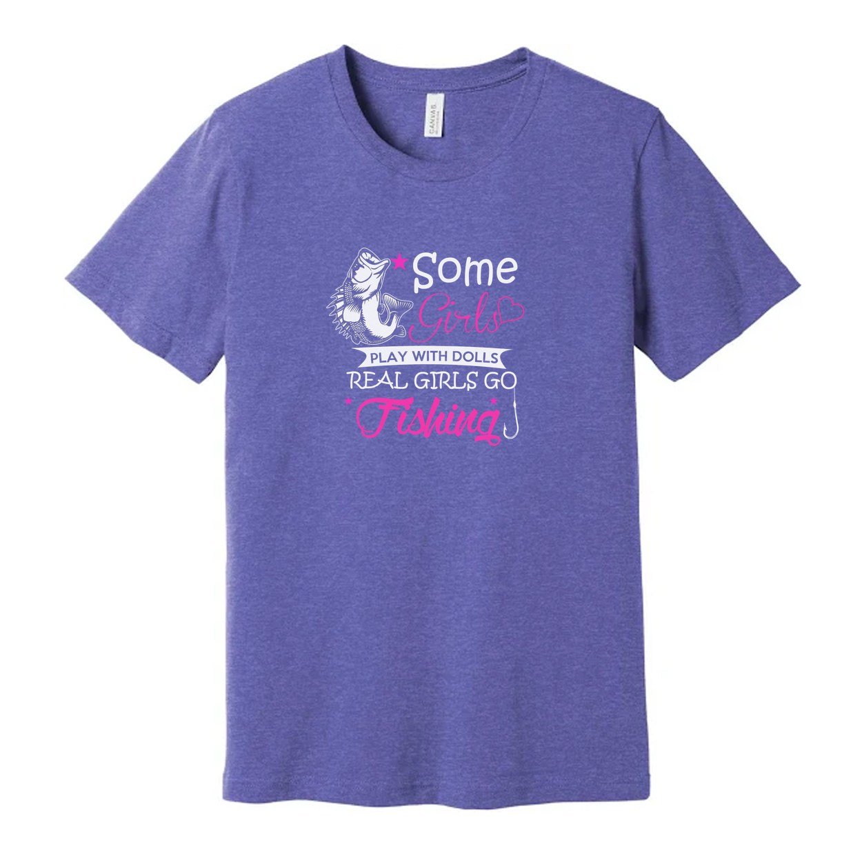 Some Girls Go Fishing Graphic Tee With Pink Text And Fish Illustration For Unisex Short Sleeve