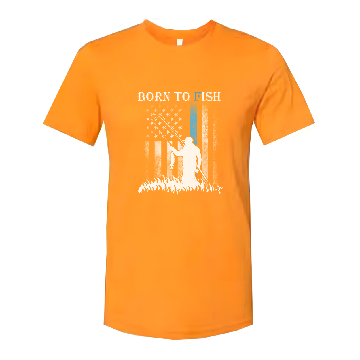 Born To Fish Graphic Tee With Angler Silhouette And Subtle American Flag Accent Edition