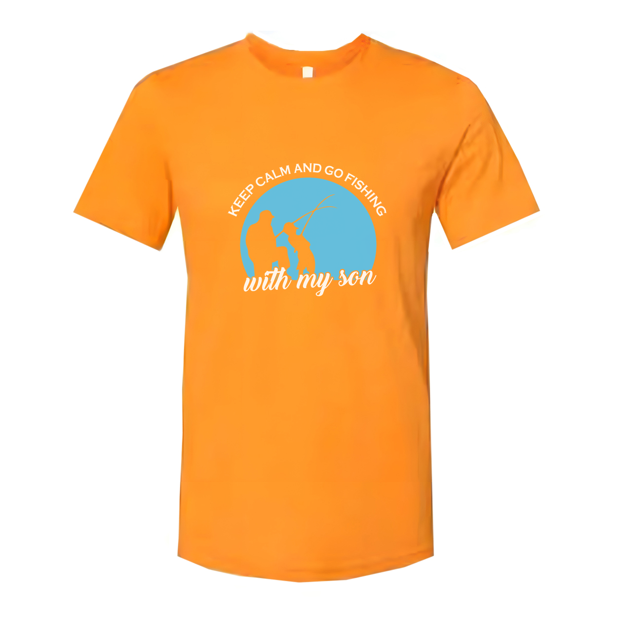 Keep Calm And Go Fishing With My Son Graphic Tee For Adults Unisex Short Sleeve Crew Neck