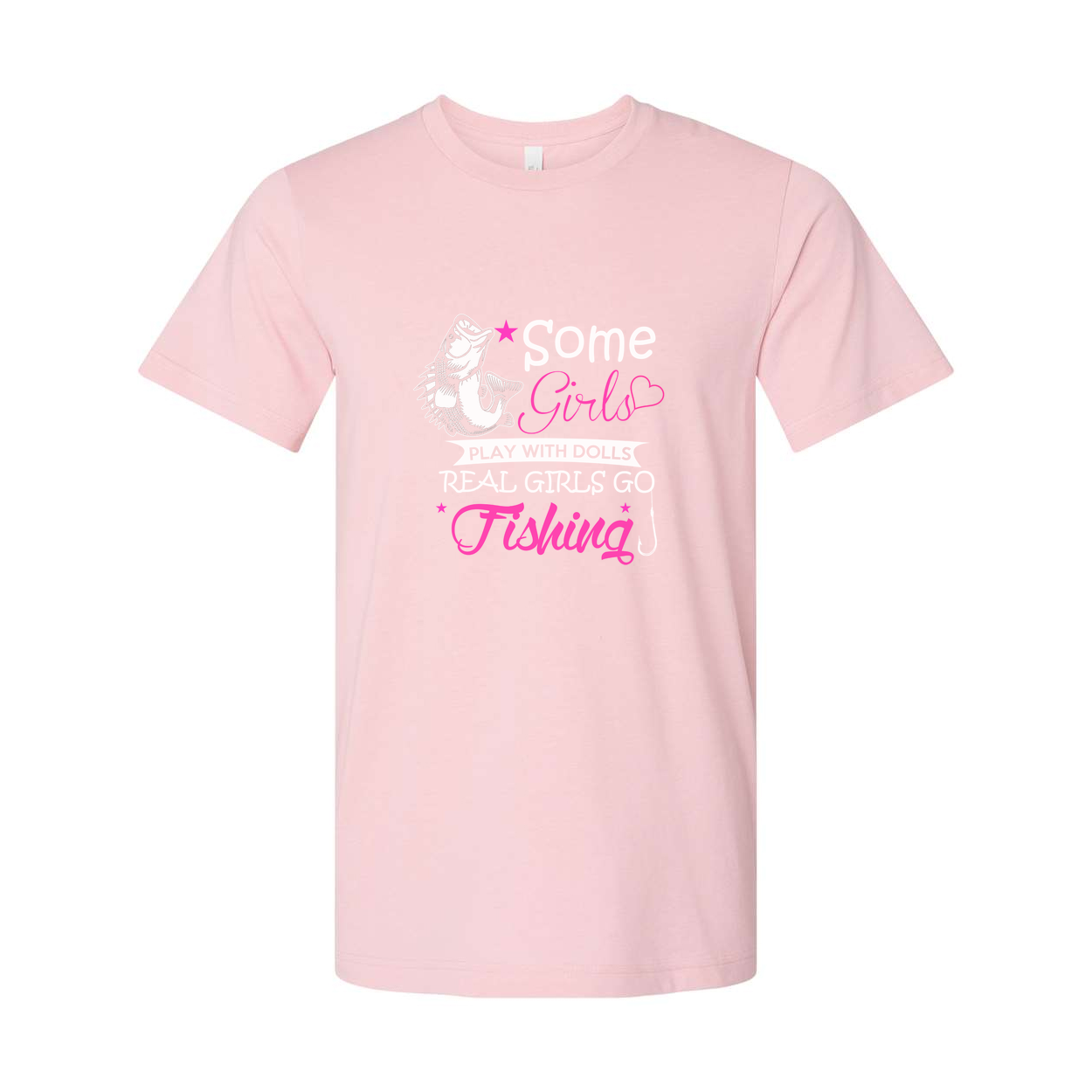 Some Girls Go Fishing Graphic Tee With Pink Text And Fish Illustration For Unisex Short Sleeve