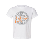 Crypto Bitcoin Graphic Unisex Tee With Circular Pattern And Orange Signature Logo