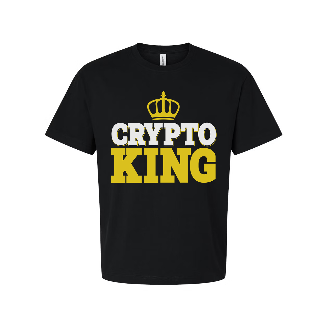 Crypto King Graphic Unisex T Shirt With Crown Emblem And Bold Yellow Lettering For Crypto Fans