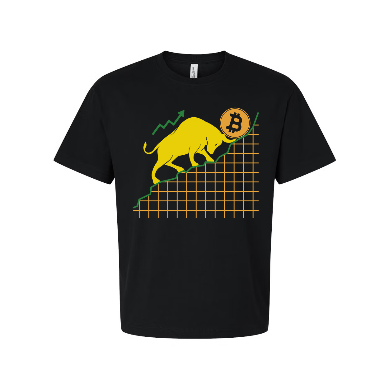 Unisex Crypto Bull And Bitcoin Growth Chart Graphic Tee With Rising Trend Lines And Bold Design