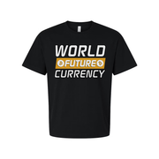 World Future Currency Crypto Unisex Graphic Tee With Bitcoin Symbols Modern Blockchain Design