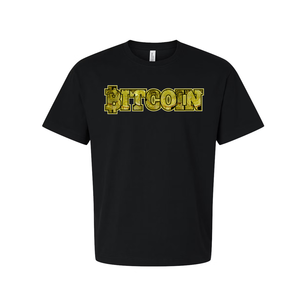 Bitcoin Graphic Unisex T Shirt With Gold Lettering Cryptocurrency Theme Casual Wear