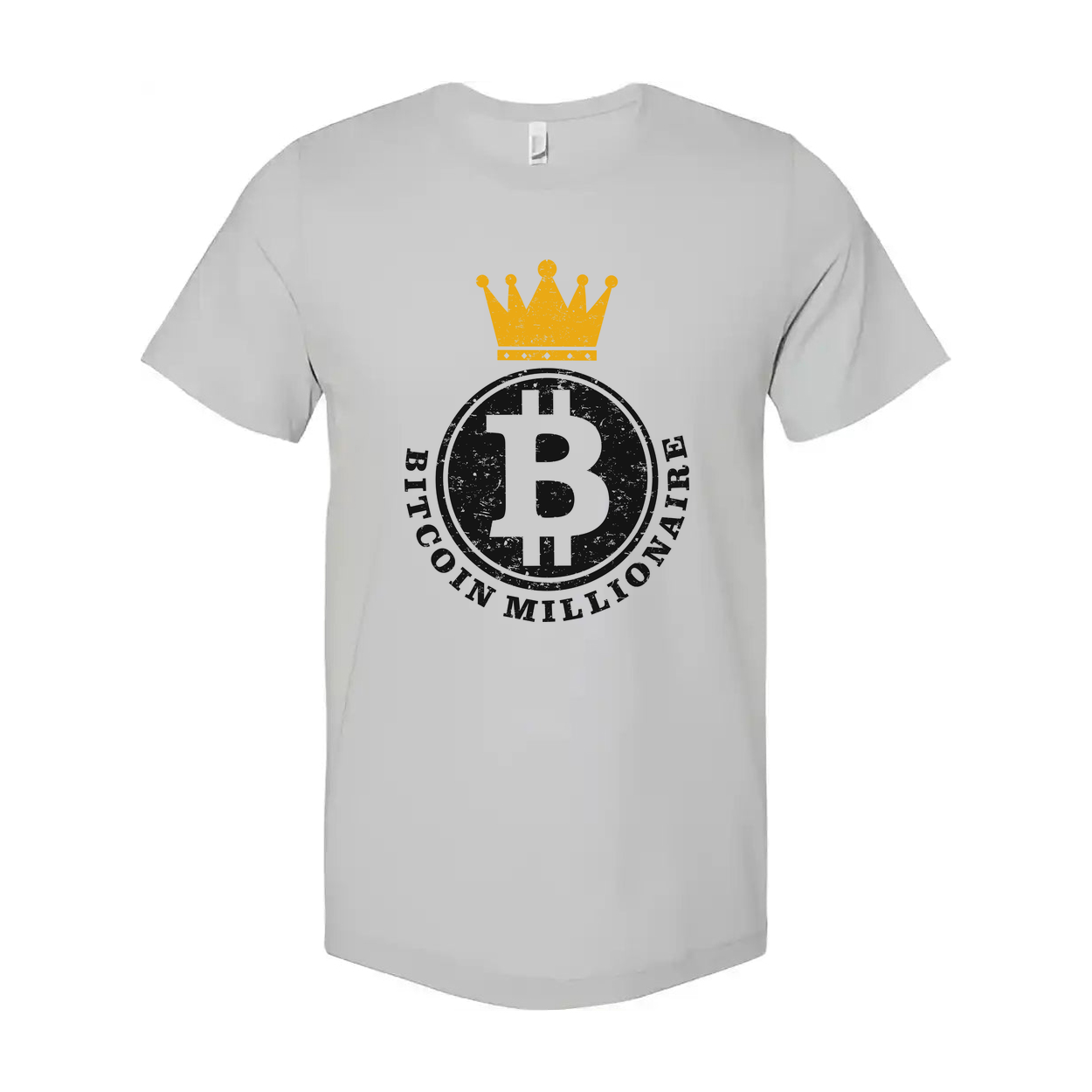 Bitcoin Millionaire Graphic Tee With Crown Emblem Distressed Circle Logo For Crypto Fans