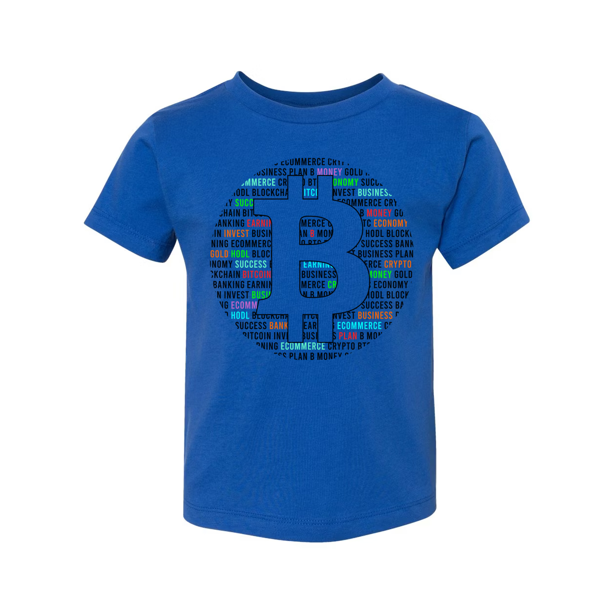 Unisex Bitcoin Logo T Shirt With Colorful Word Cloud Design For Crypto Enthusiasts