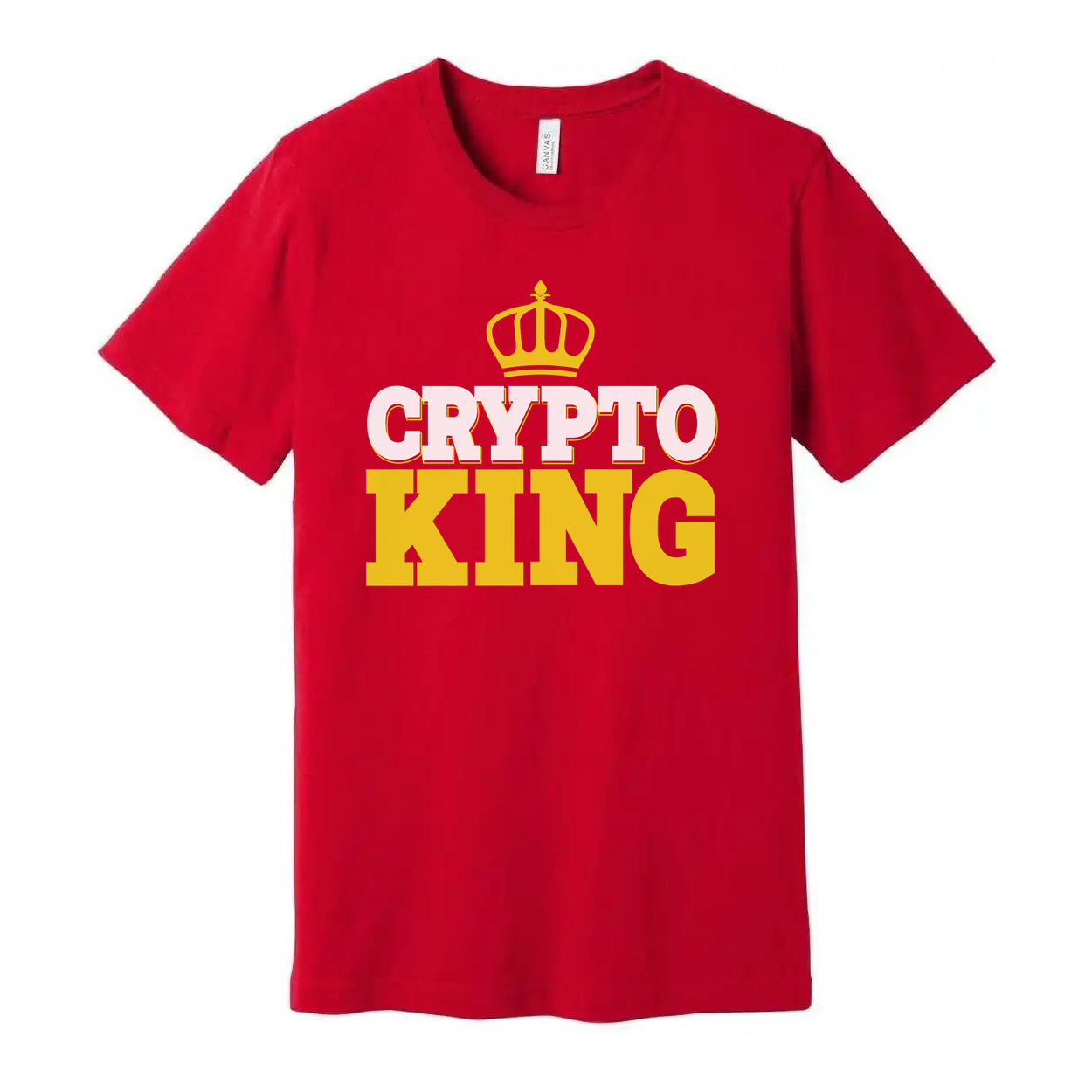 Crypto King Graphic Unisex T Shirt With Crown Emblem And Bold Yellow Lettering For Crypto Fans