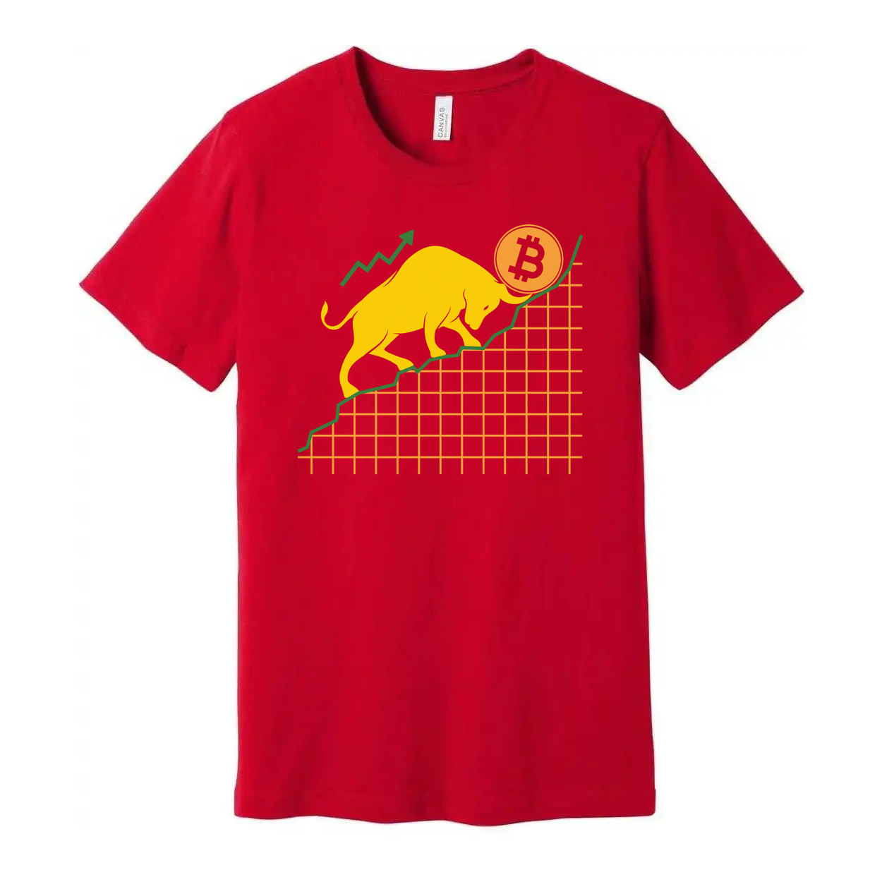 Unisex Crypto Bull And Bitcoin Growth Chart Graphic Tee With Rising Trend Lines And Bold Design
