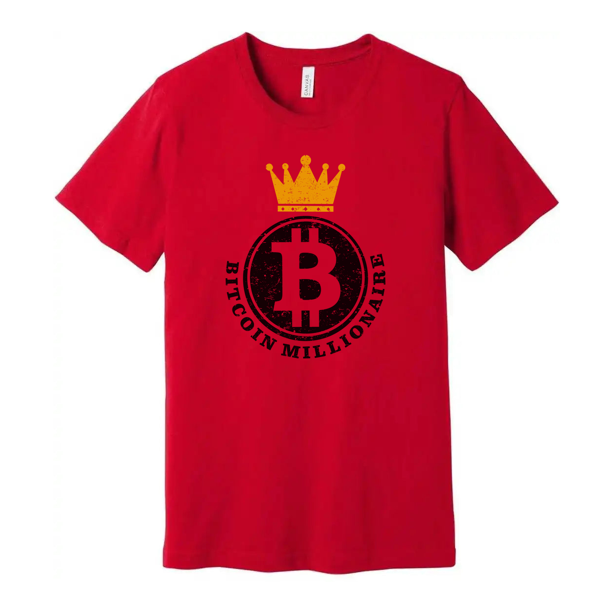 Bitcoin Millionaire Graphic Tee With Crown Emblem Distressed Circle Logo For Crypto Fans