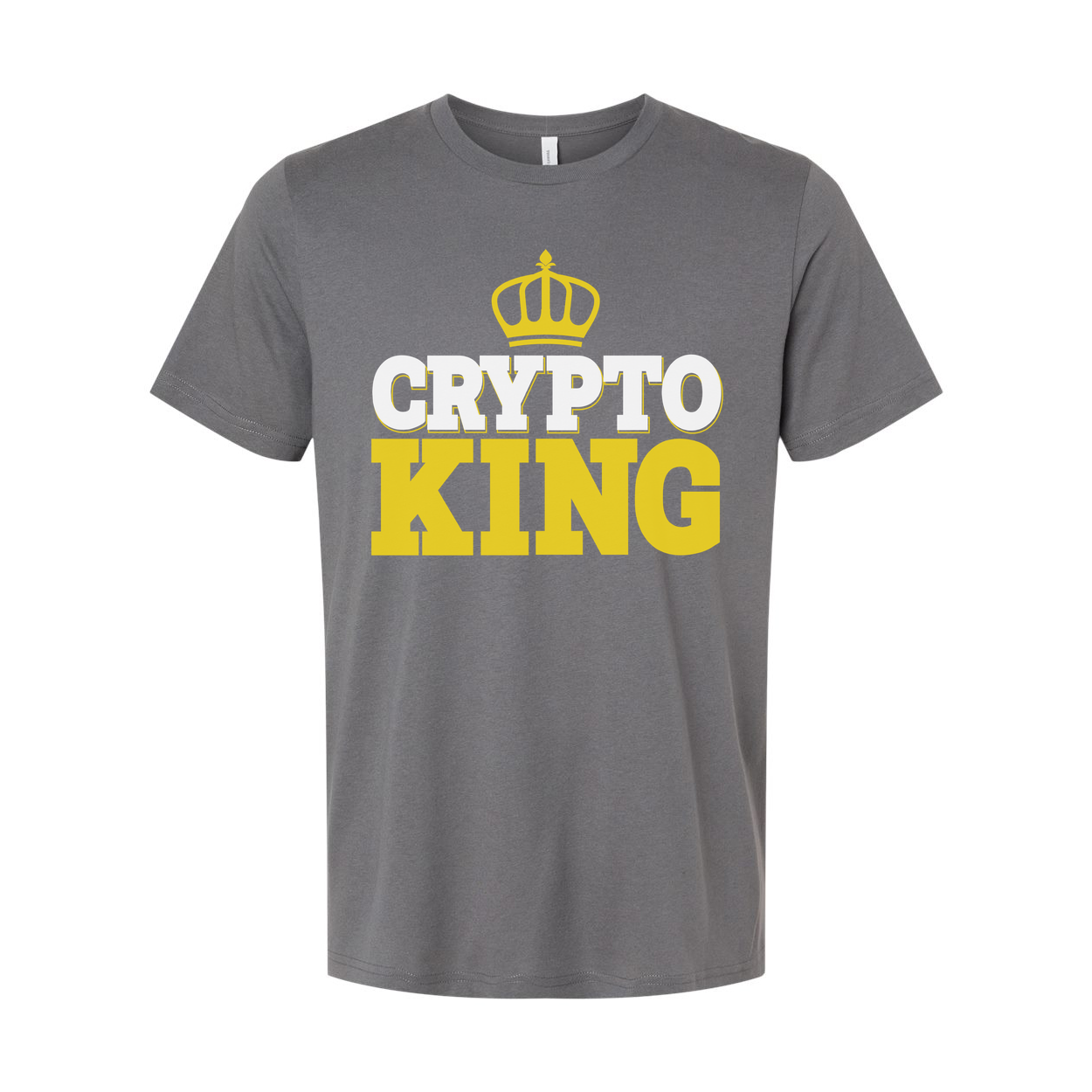 Crypto King Graphic Unisex T Shirt With Crown Emblem And Bold Yellow Lettering For Crypto Fans