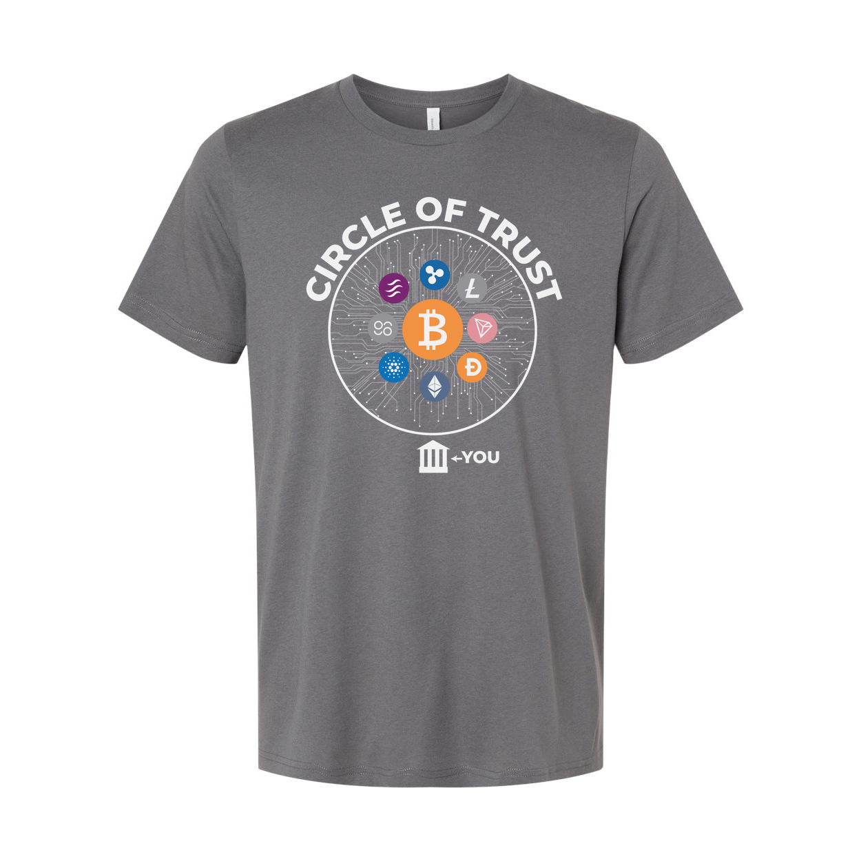 Crypto Circle Of Trust Graphic Tee Featuring Bitcoin And Altcoins For Crypto Enthusiasts