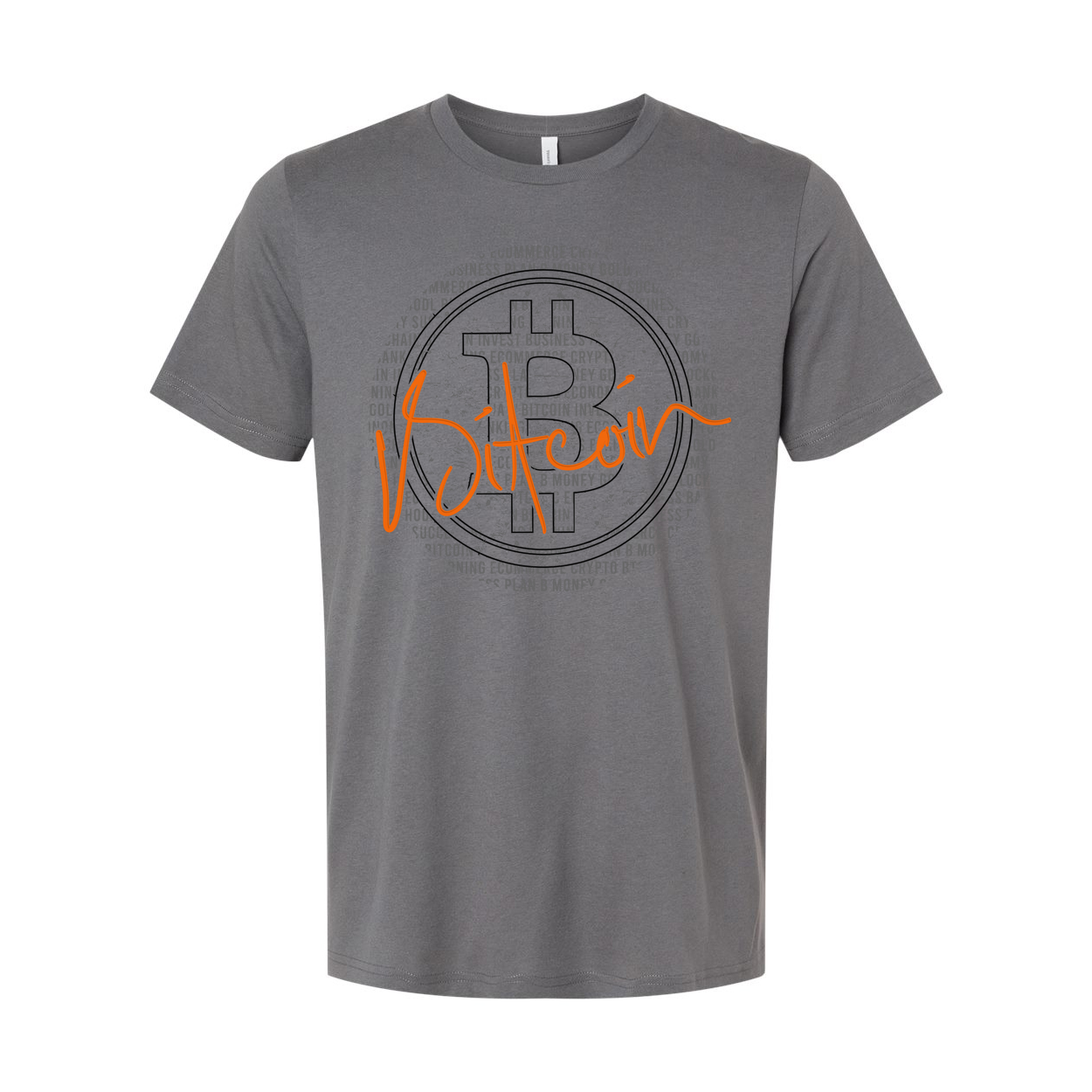 Crypto Bitcoin Graphic Unisex Tee With Circular Pattern And Orange Signature Logo