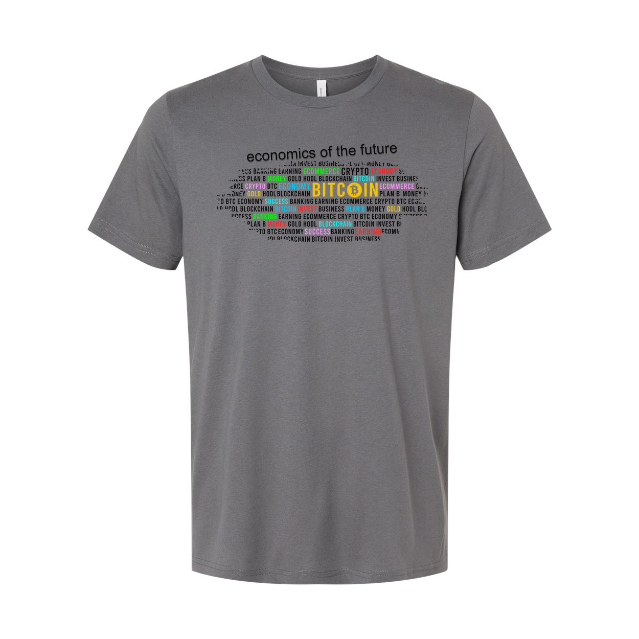 Economics Of The Future Crypto Unisex Tee With Bitcoin Inspired Word Cloud Design For Tech Fans