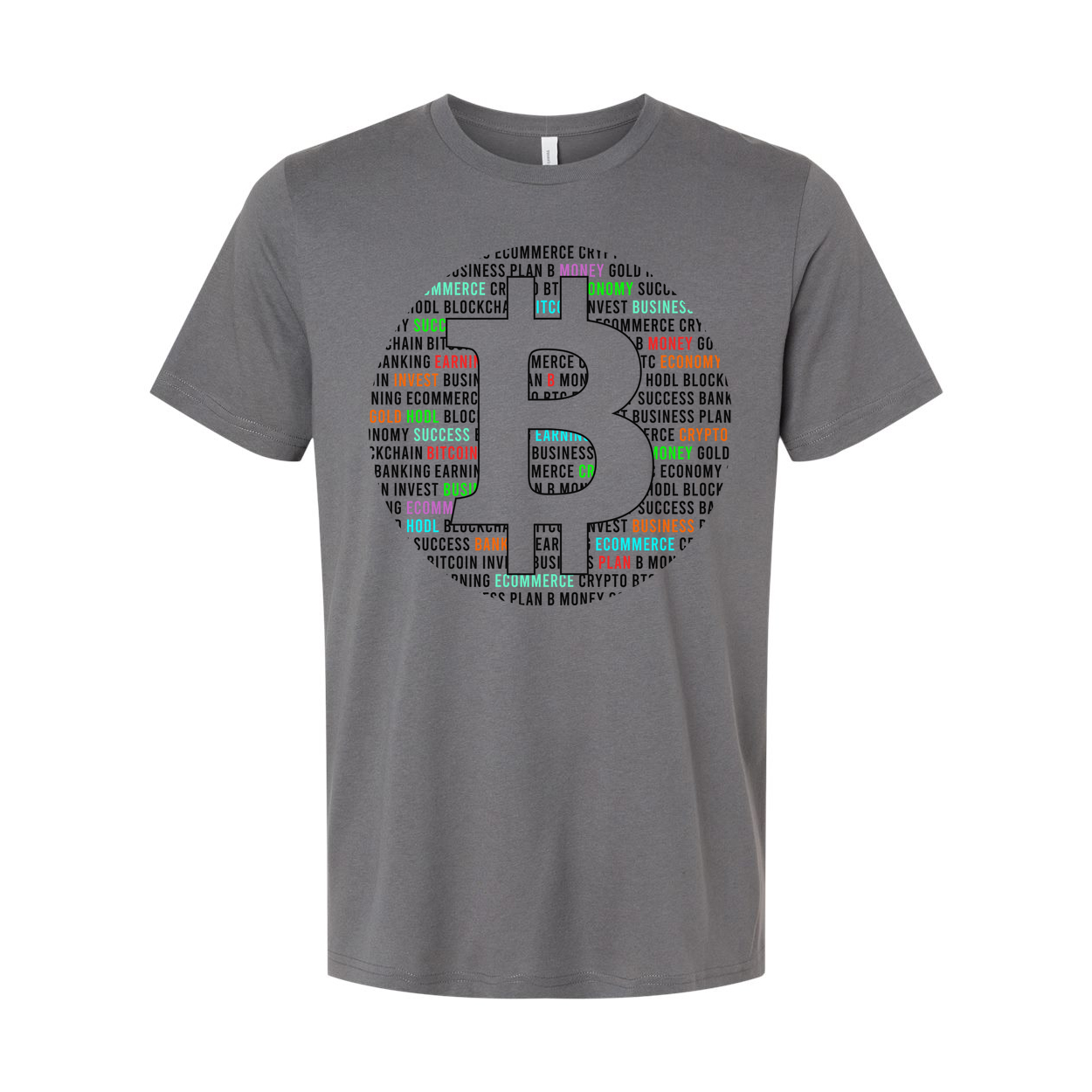 Unisex Bitcoin Logo T Shirt With Colorful Word Cloud Design For Crypto Enthusiasts