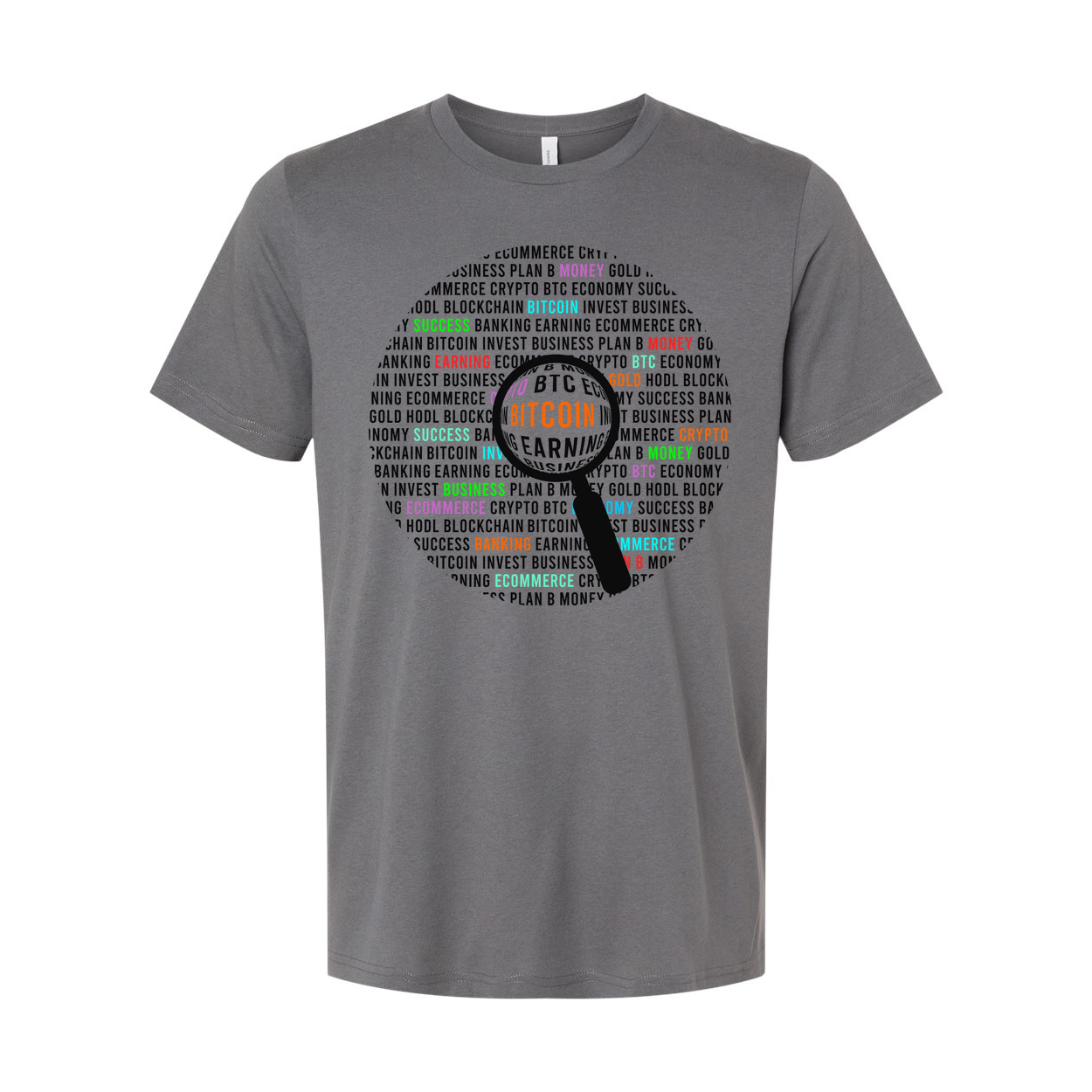 Unisex Crypto Bitcoin Learning Graphic Tee With Magnifying Glass Design For Everyday Wear